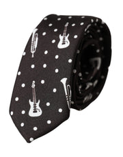 Dolce & Gabbana Black Guitar Print Silk Adjustable Tie - ACCEXO