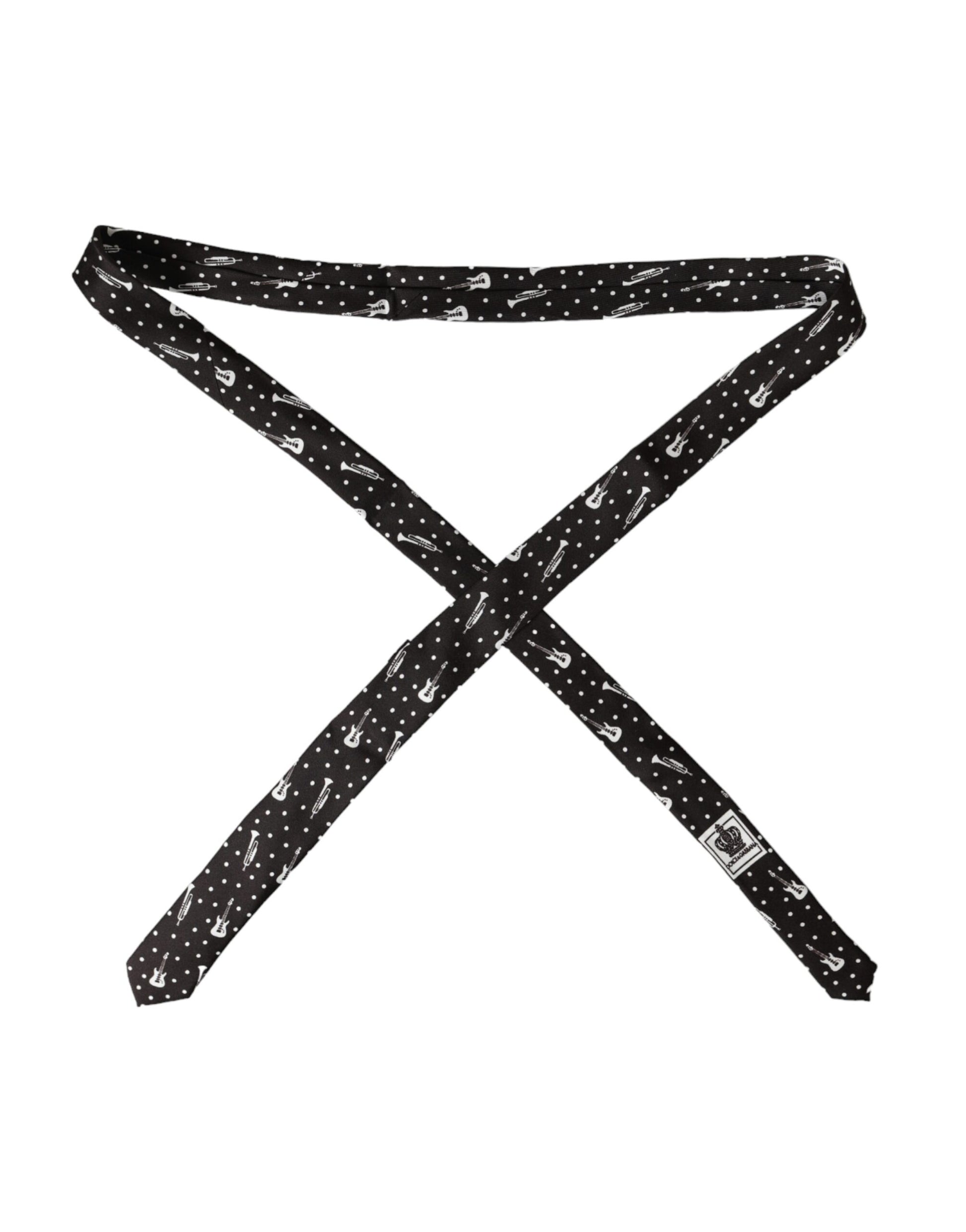 Dolce & Gabbana Black Guitar Print Silk Adjustable Tie - ACCEXO