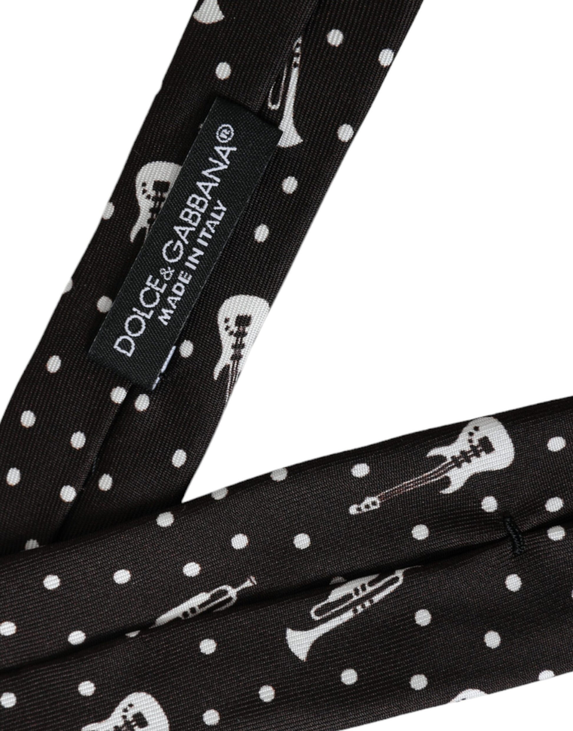 Dolce & Gabbana Black Guitar Print Silk Adjustable Tie - ACCEXO