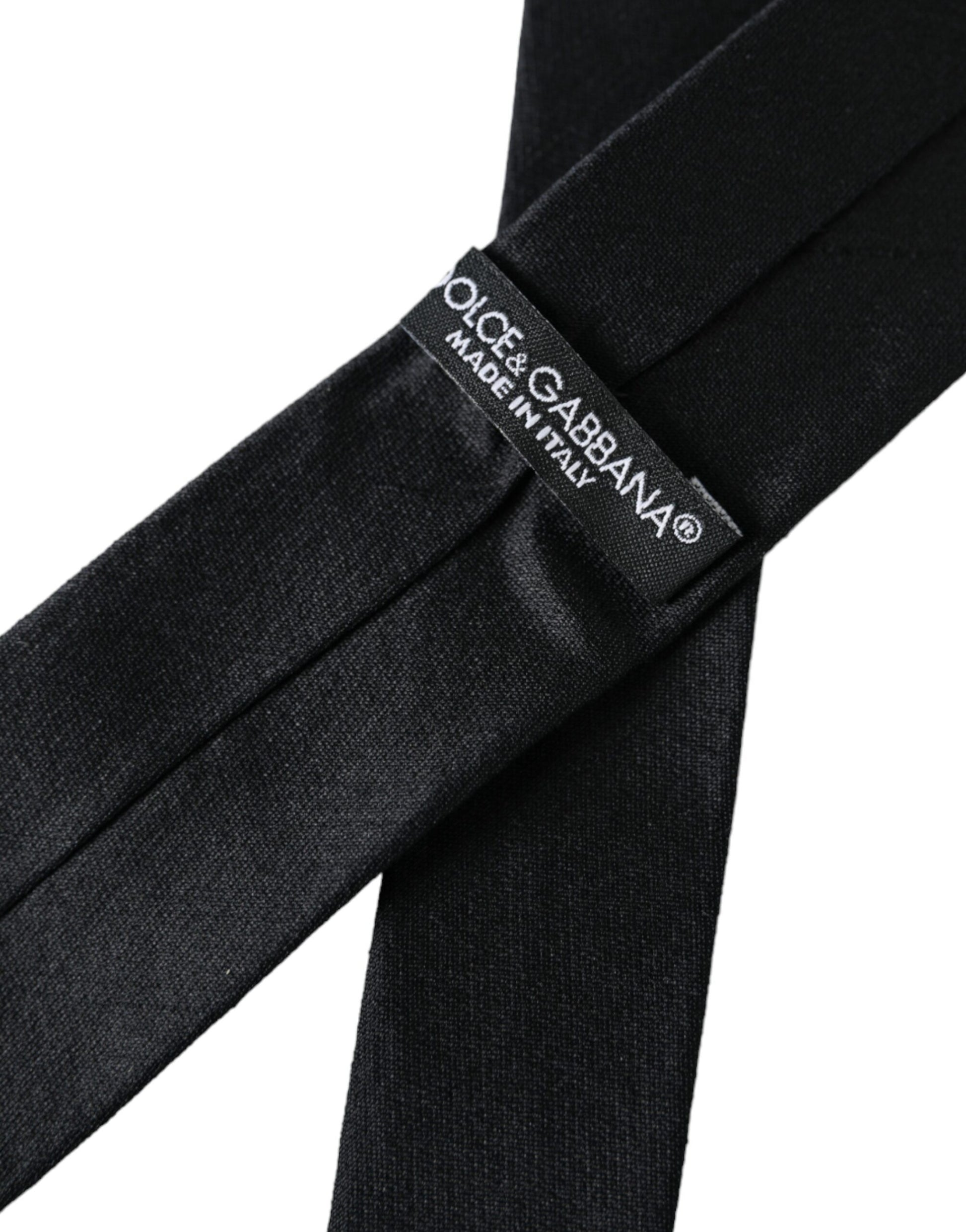 Dolce & Gabbana Black Solid 100% Silk Adjustable Tie - ACCEXO