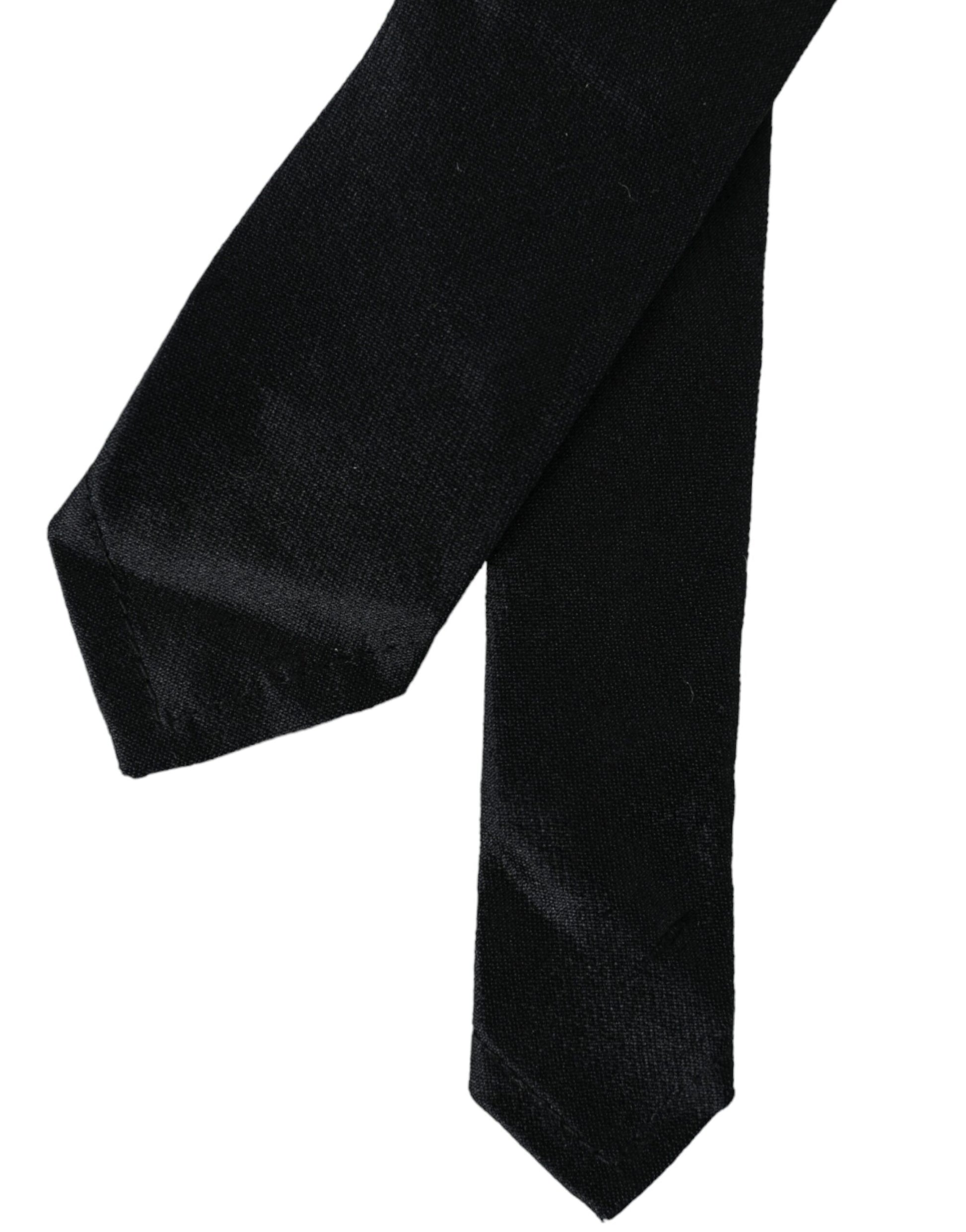 Dolce & Gabbana Black Solid 100% Silk Adjustable Tie - ACCEXO
