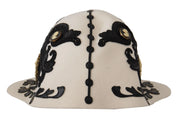 Dolce & Gabbana White Black Wool Embroidered Cameo Brooch Hat for Women