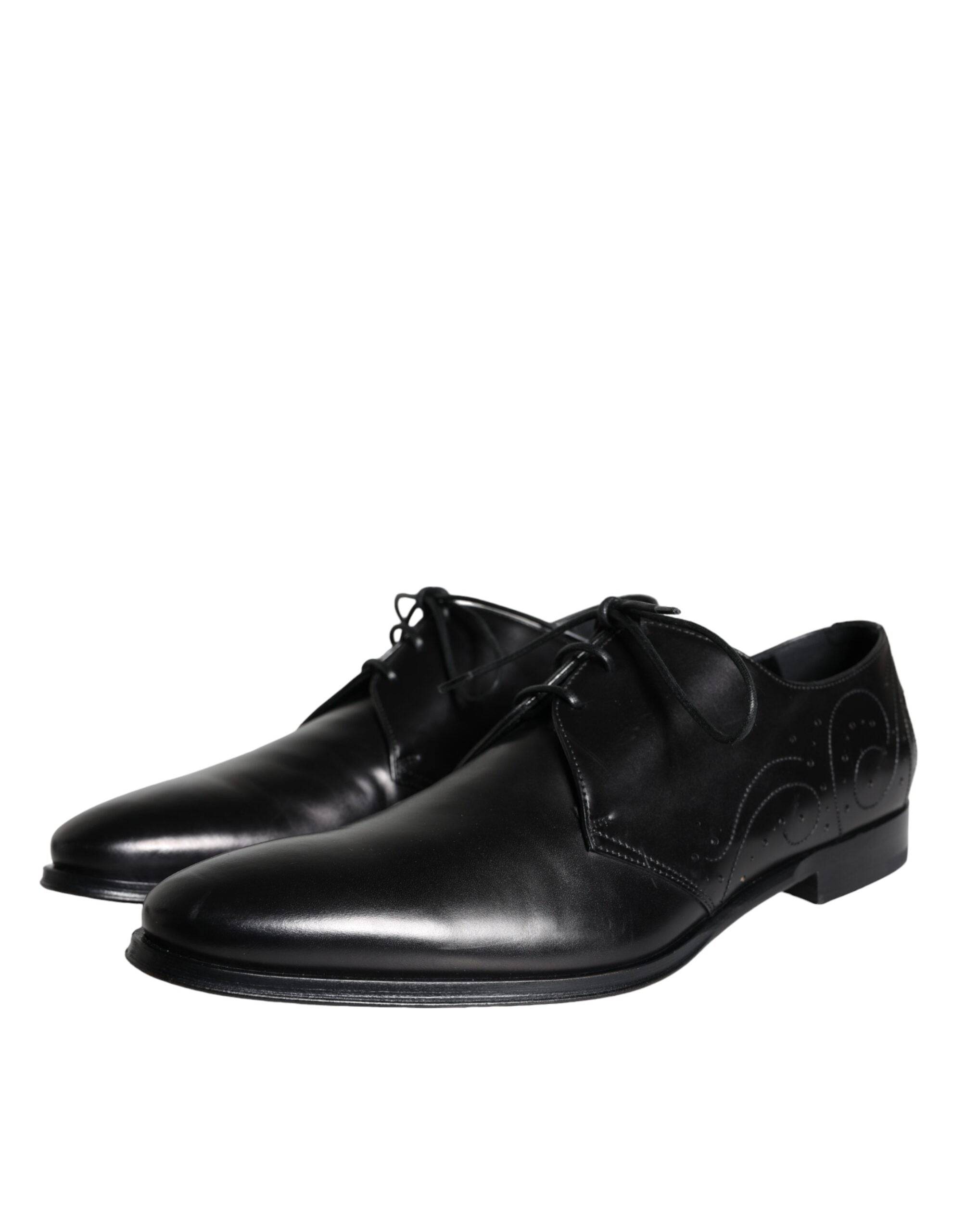 Dolce & Gabbana Black Calfskin Leather Derby Men Dress Shoes - ACCEXO