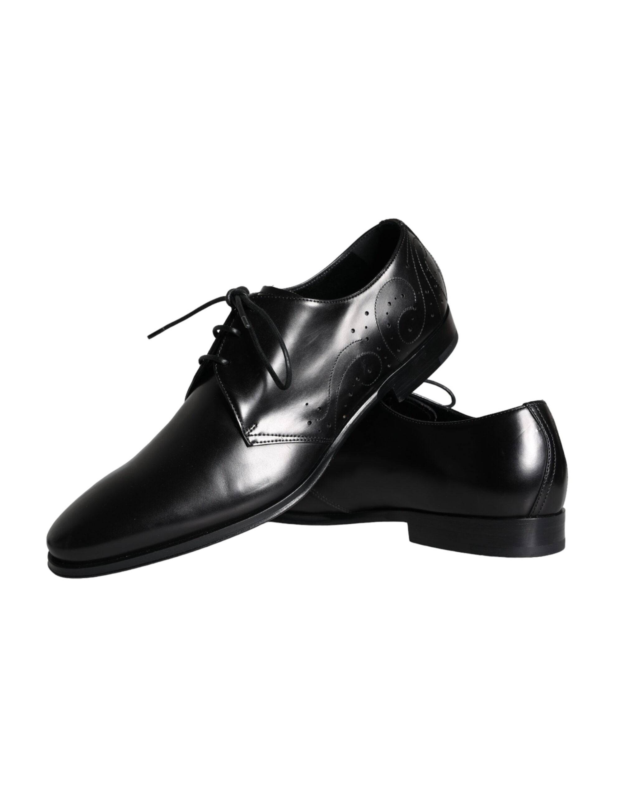 Dolce & Gabbana Black Calfskin Leather Derby Men Dress Shoes - ACCEXO