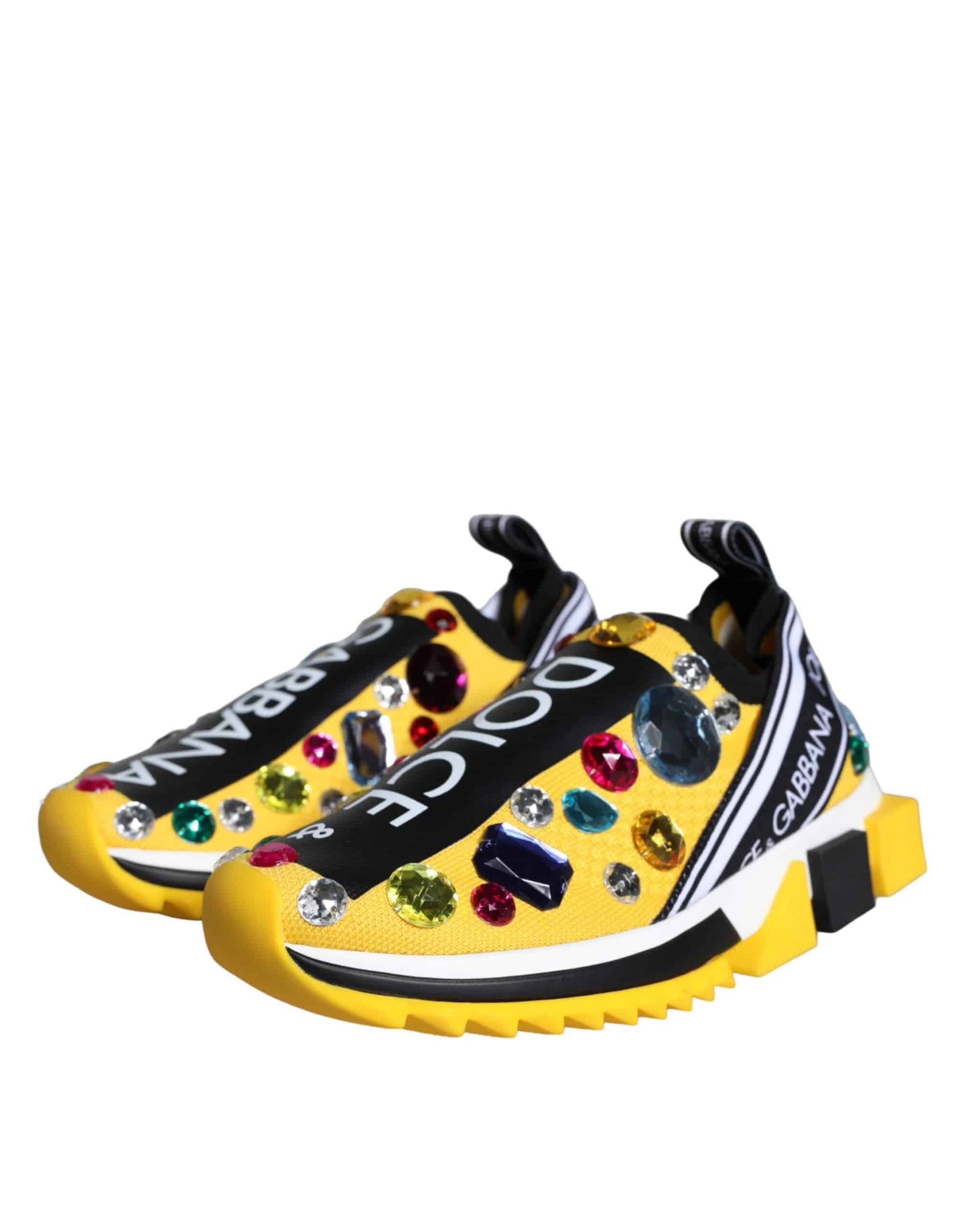 Dolce & Gabbana Yellow Sorrento Crystals Sneakers Womens Shoes - ACCEXO