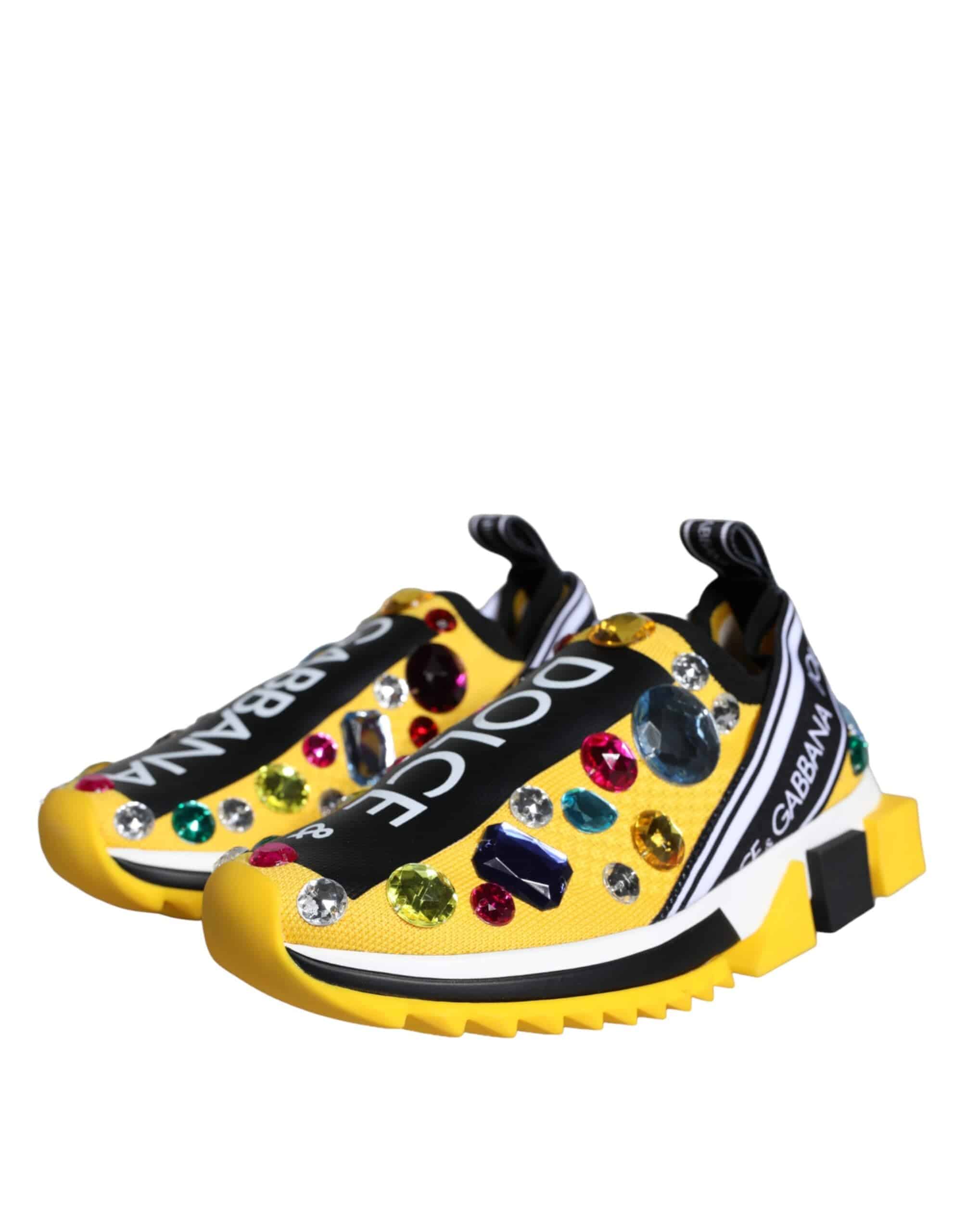 Dolce & Gabbana Yellow Sorrento Crystals Sneakers Womens Shoes - ACCEXO