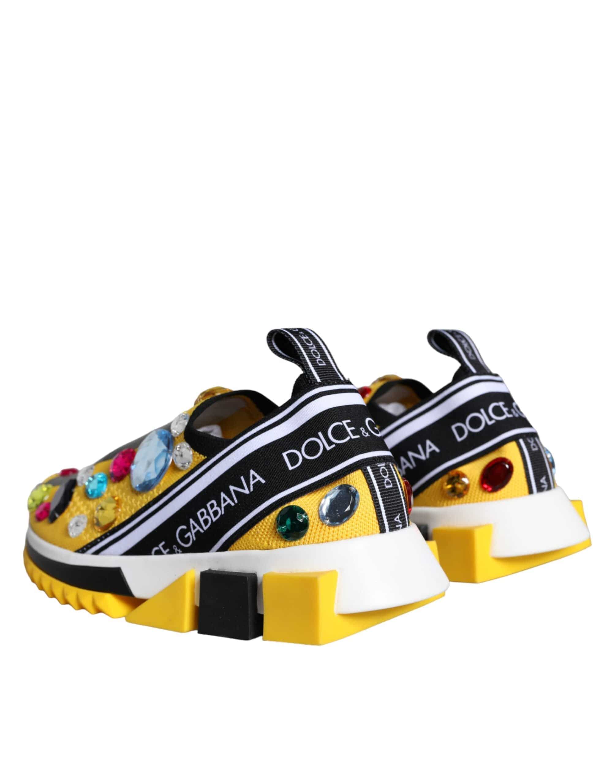 Dolce & Gabbana Yellow Sorrento Crystals Sneakers Womens Shoes - ACCEXO