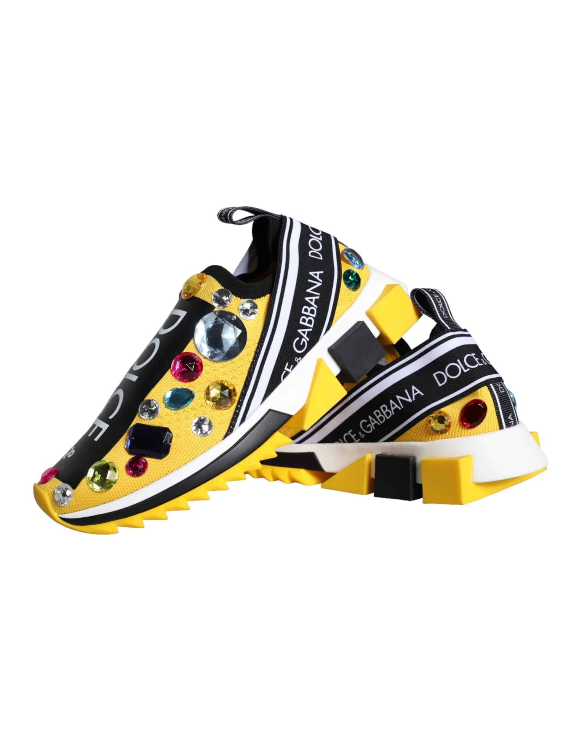 Dolce & Gabbana Yellow Sorrento Crystals Sneakers Womens Shoes - ACCEXO