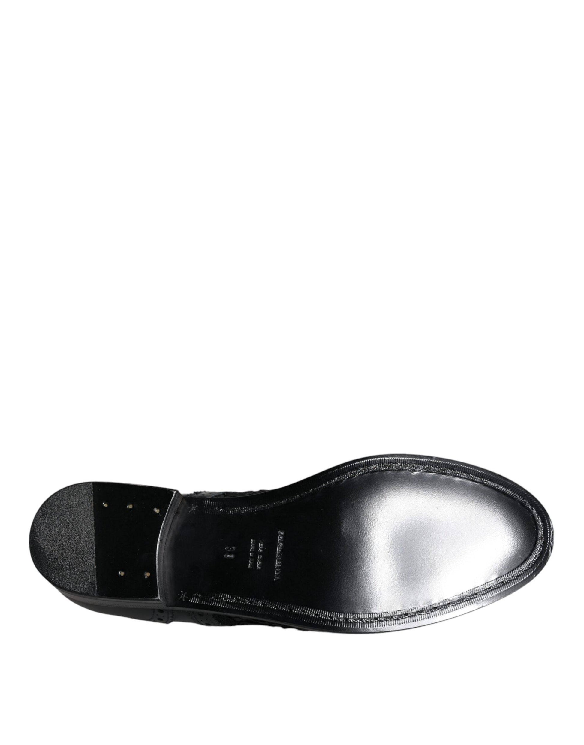 Dolce & Gabbana Black Leather Floral Lace Dress Formal Shoes - ACCEXO