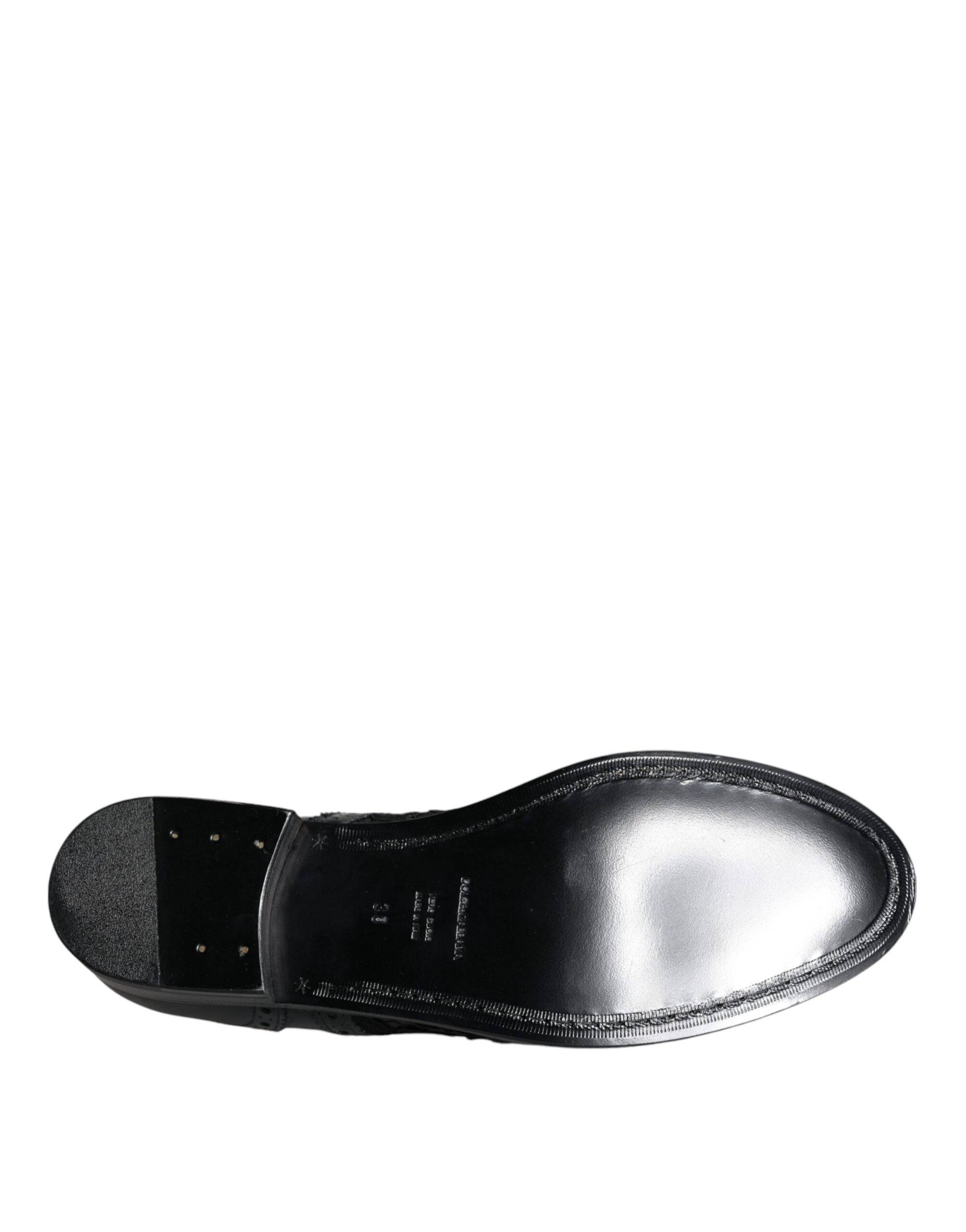 Dolce & Gabbana Black Leather Floral Lace Dress Formal Shoes - ACCEXO