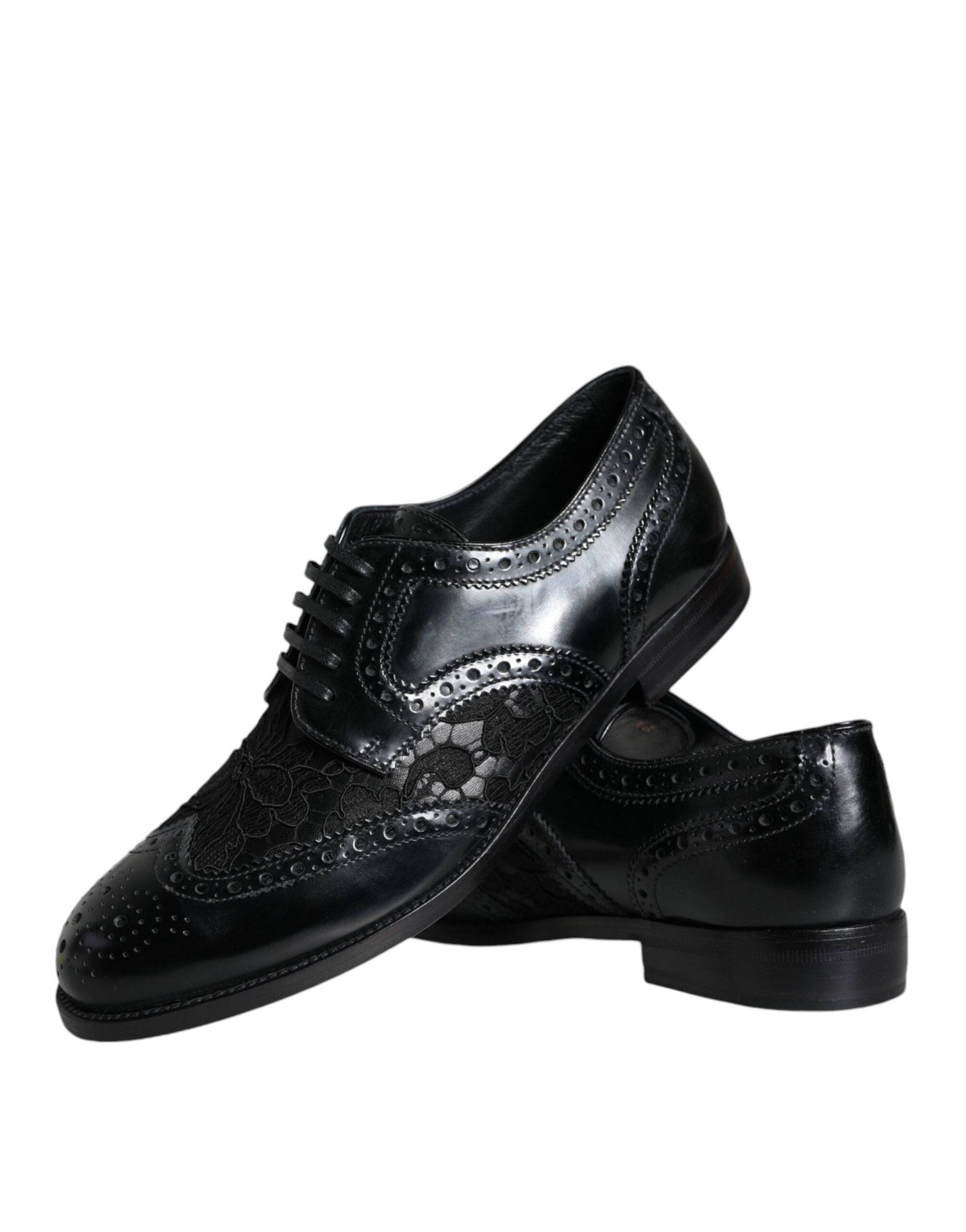 Dolce & Gabbana Black Leather Floral Lace Dress Formal Shoes - ACCEXO