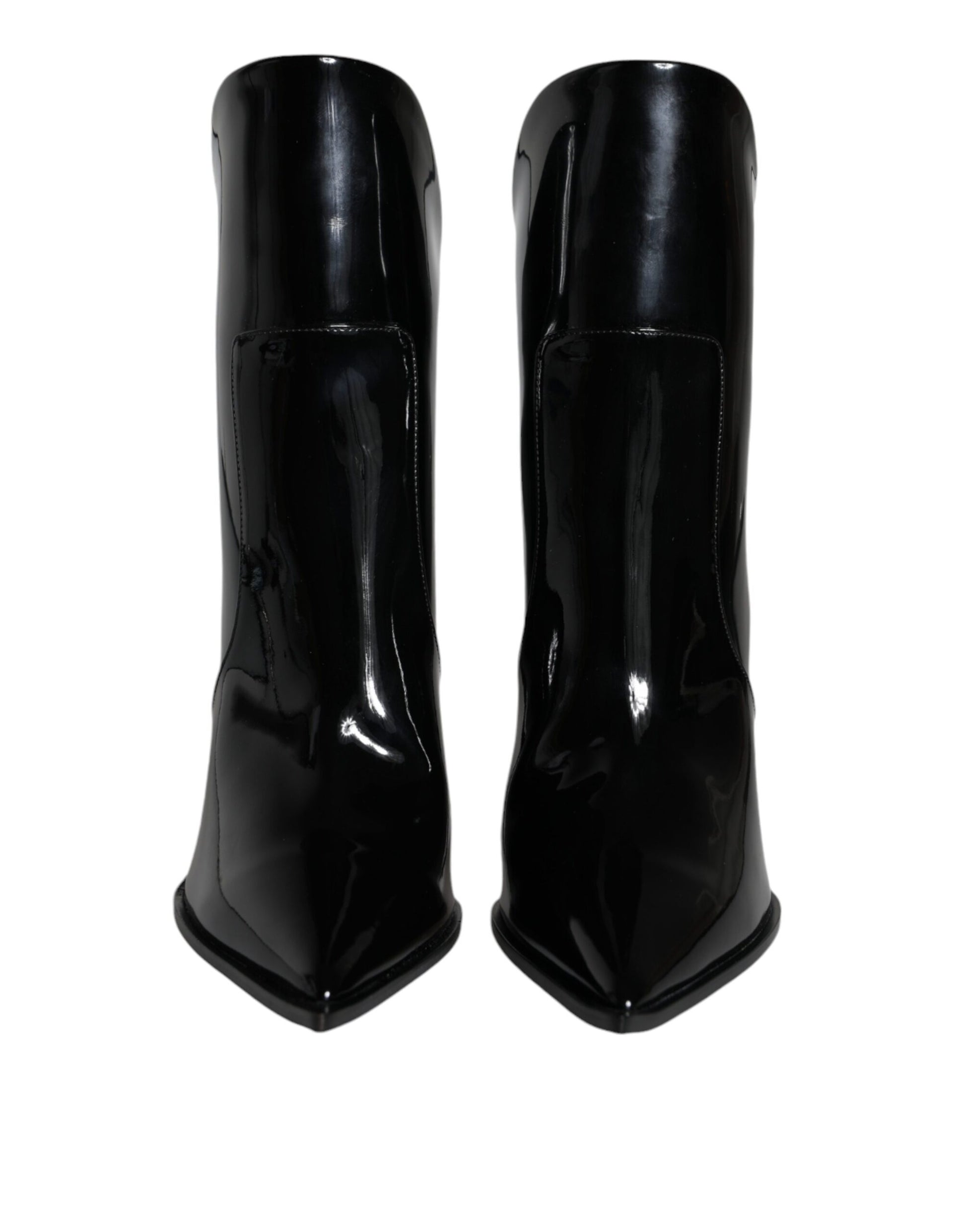 Dolce & Gabbana Black Patent Leather Pointed Ankle Boots Shoes - ACCEXO