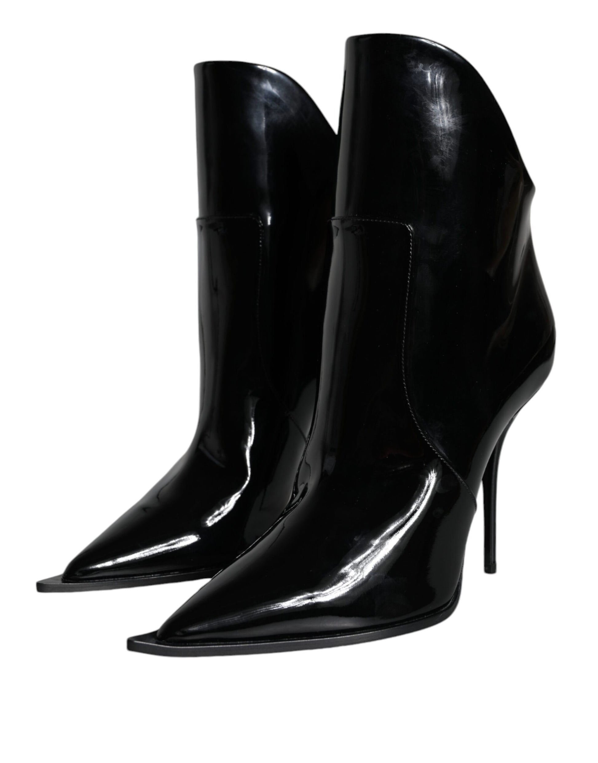 Dolce & Gabbana Black Patent Leather Pointed Ankle Boots Shoes - ACCEXO