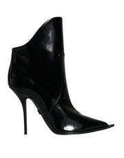 Dolce & Gabbana Black Patent Leather Pointed Ankle Boots Shoes - ACCEXO