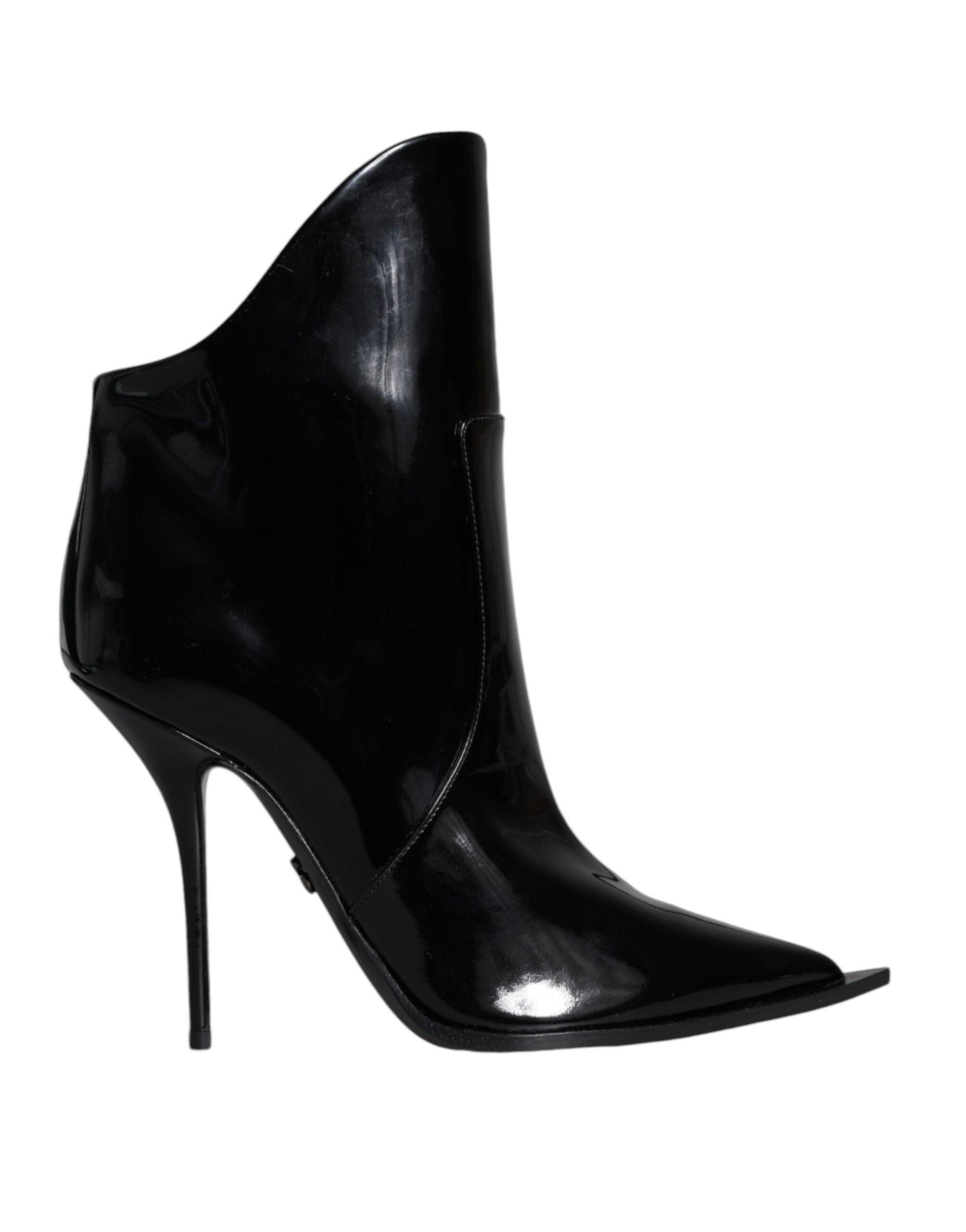 Dolce & Gabbana Black Patent Leather Pointed Ankle Boots Shoes - ACCEXO