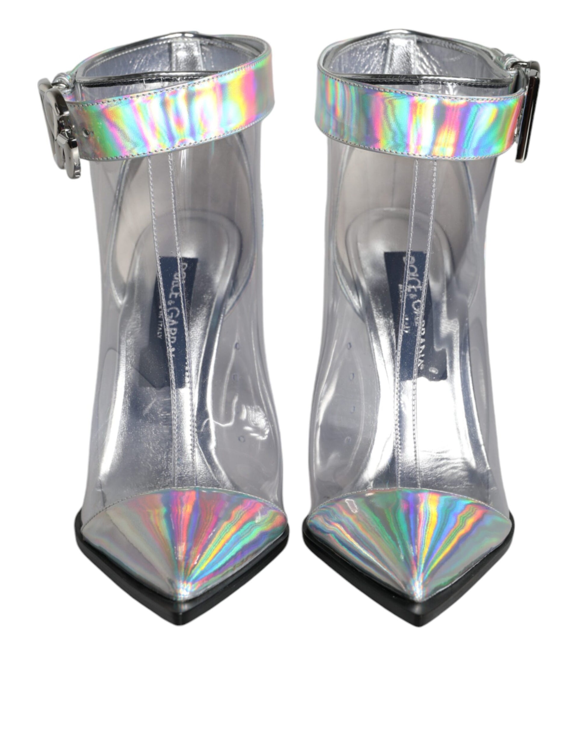 Dolce & Gabbana Silver Iridescent PVC Pointed Short Boots Shoes - ACCEXO