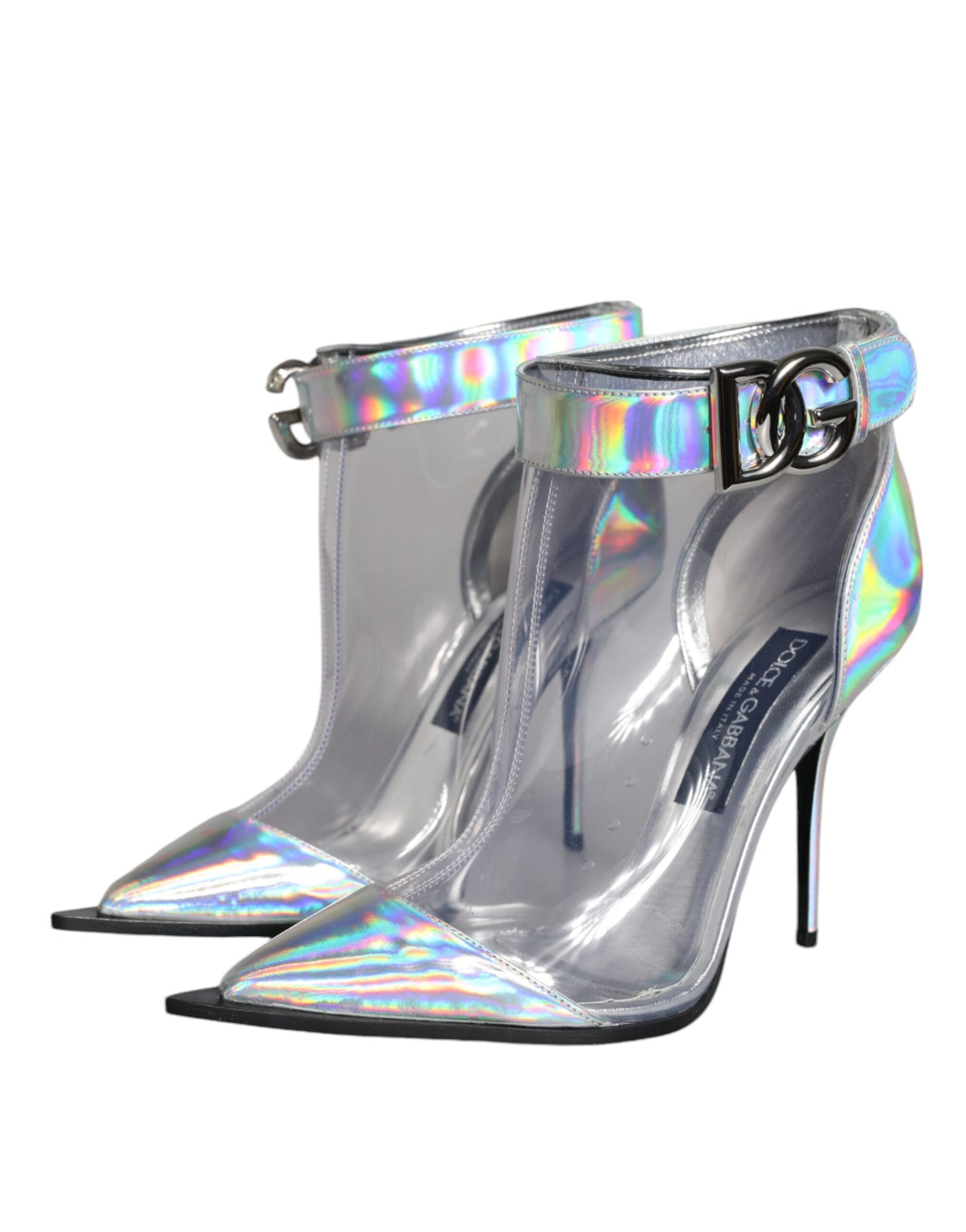 Dolce & Gabbana Silver Iridescent PVC Pointed Short Boots Shoes - ACCEXO