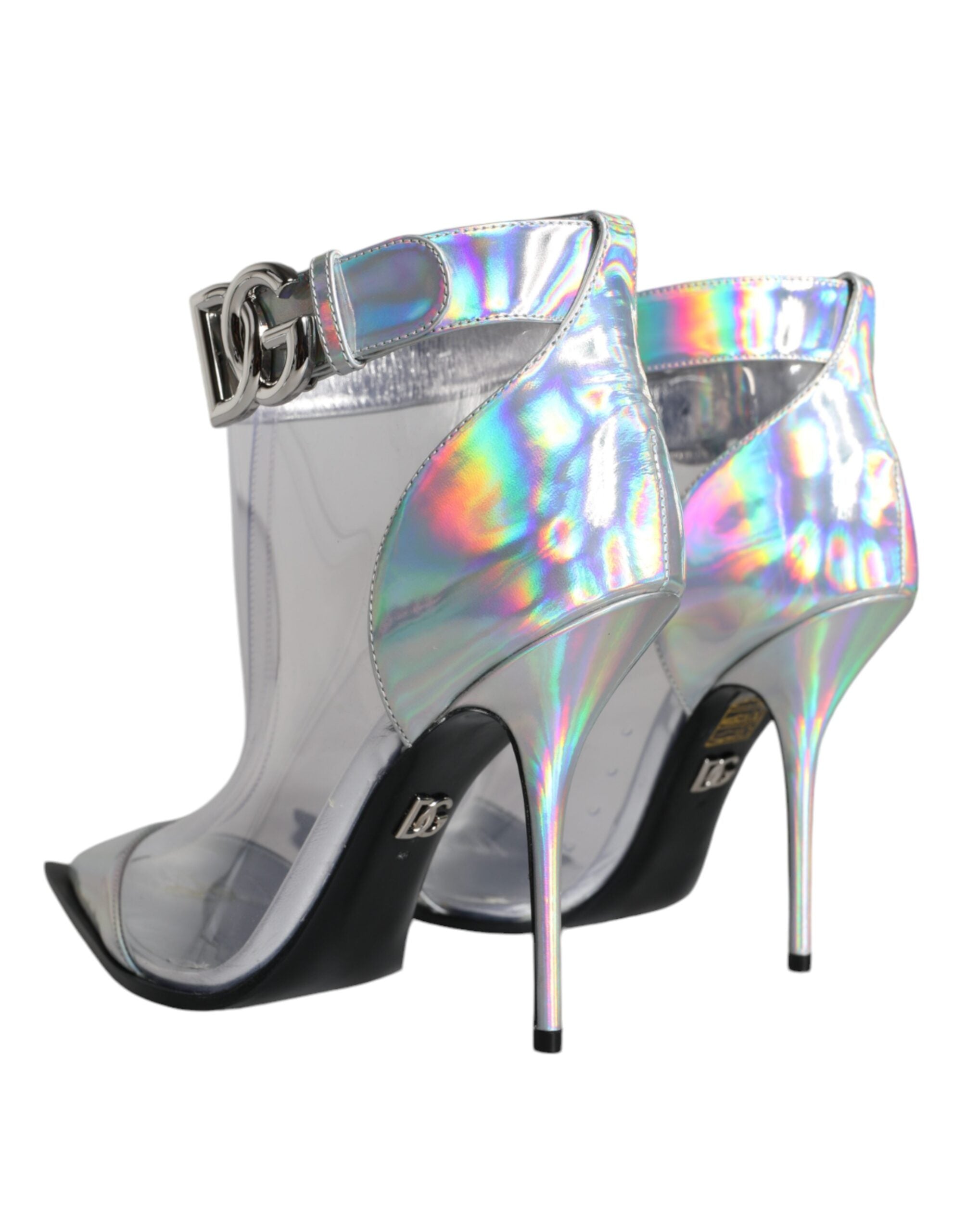 Dolce & Gabbana Silver Iridescent PVC Pointed Short Boots Shoes - ACCEXO
