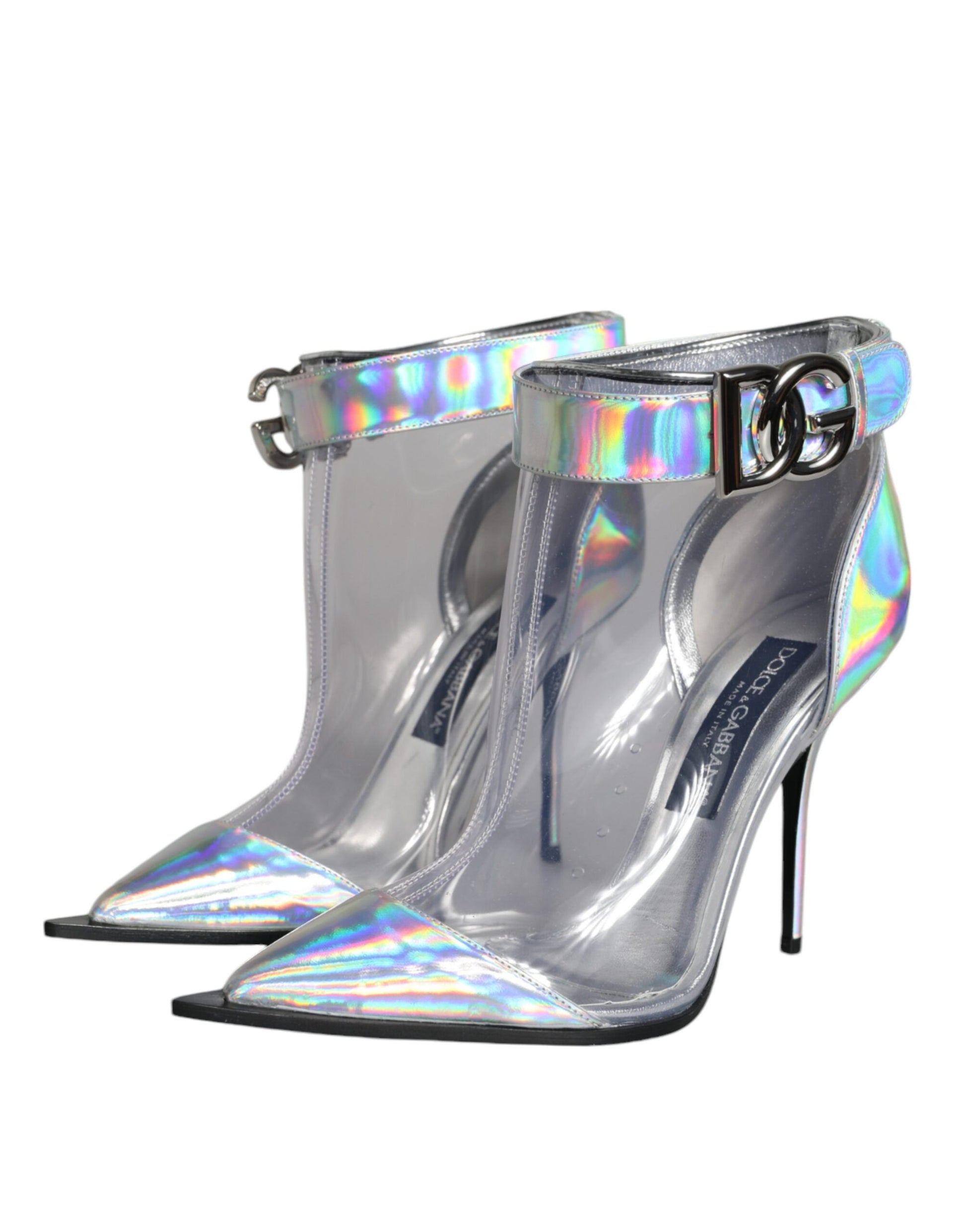 Dolce & Gabbana Silver Iridescent PVC Pointed Short Boots Shoes - ACCEXO