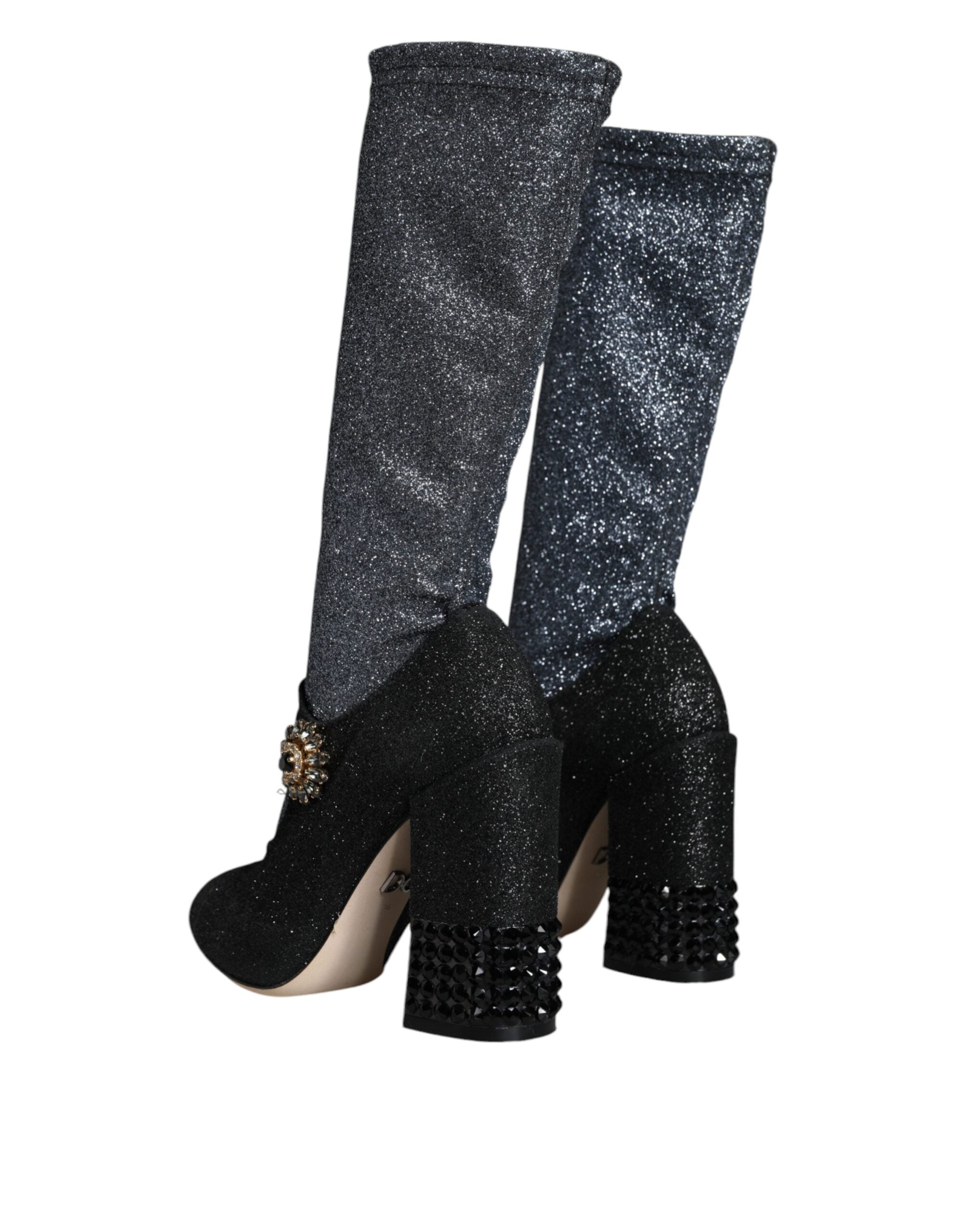 Dolce & Gabbana Black Crystal Mary Janes Booties Shoes - ACCEXO