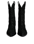 Dolce & Gabbana Black Gray Leopard Cowboy Boots Shoes - ACCEXO