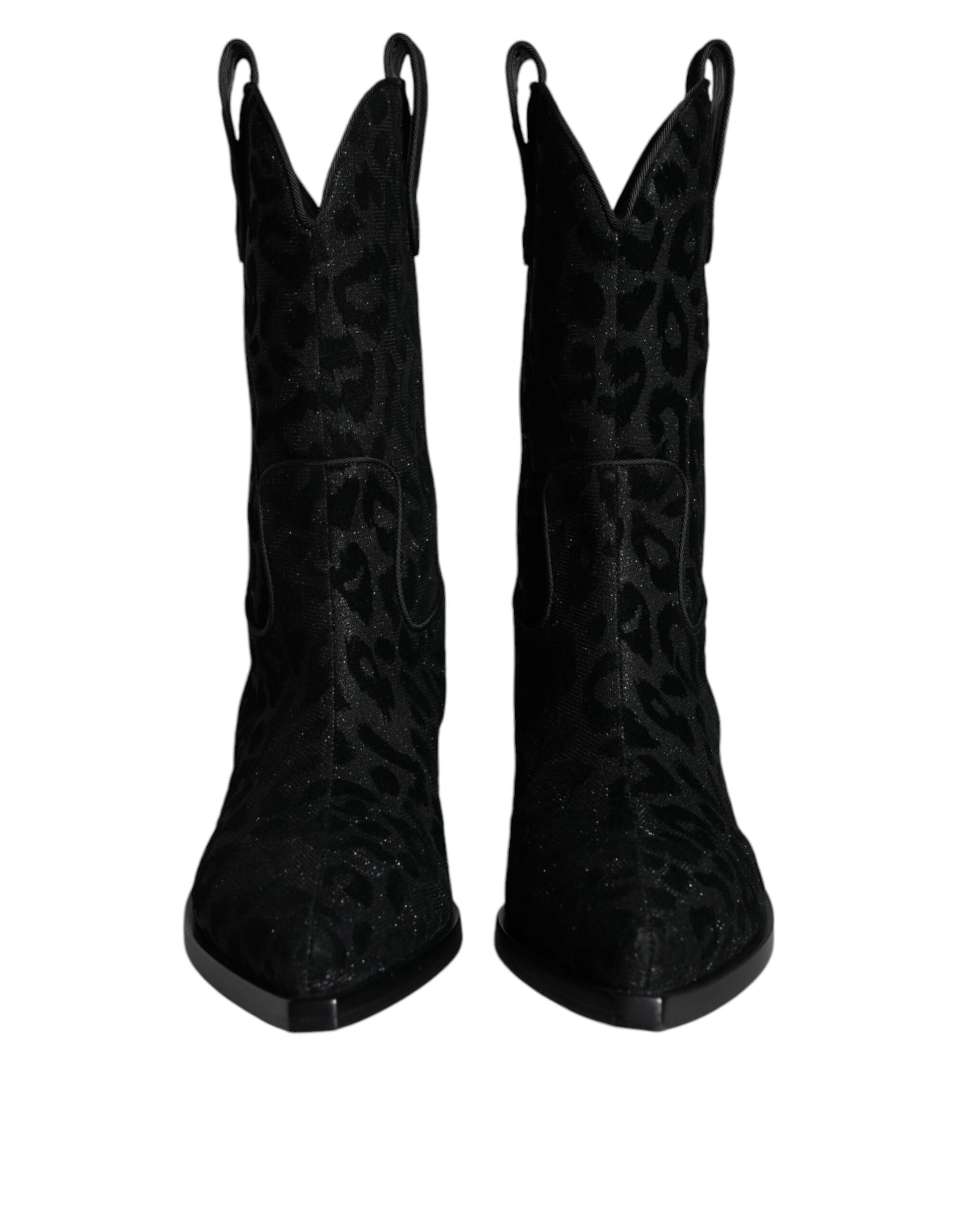Dolce & Gabbana Black Gray Leopard Cowboy Boots Shoes - ACCEXO