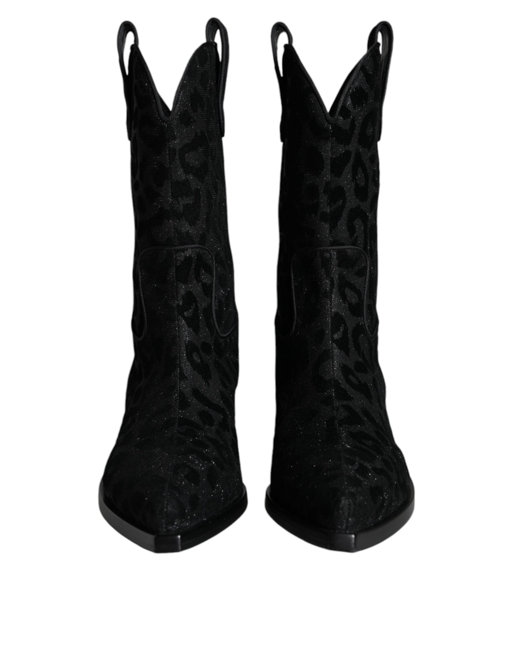 Dolce & Gabbana Black Gray Leopard Cowboy Boots Shoes - ACCEXO