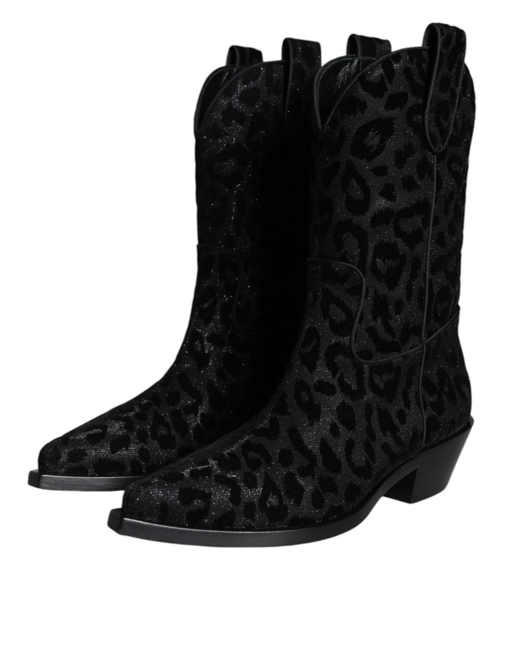 Dolce & Gabbana Black Gray Leopard Cowboy Boots Shoes - ACCEXO