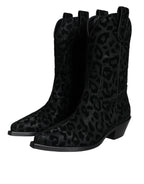 Dolce & Gabbana Black Gray Leopard Cowboy Boots Shoes - ACCEXO
