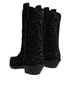 Dolce & Gabbana Black Gray Leopard Cowboy Boots Shoes - ACCEXO
