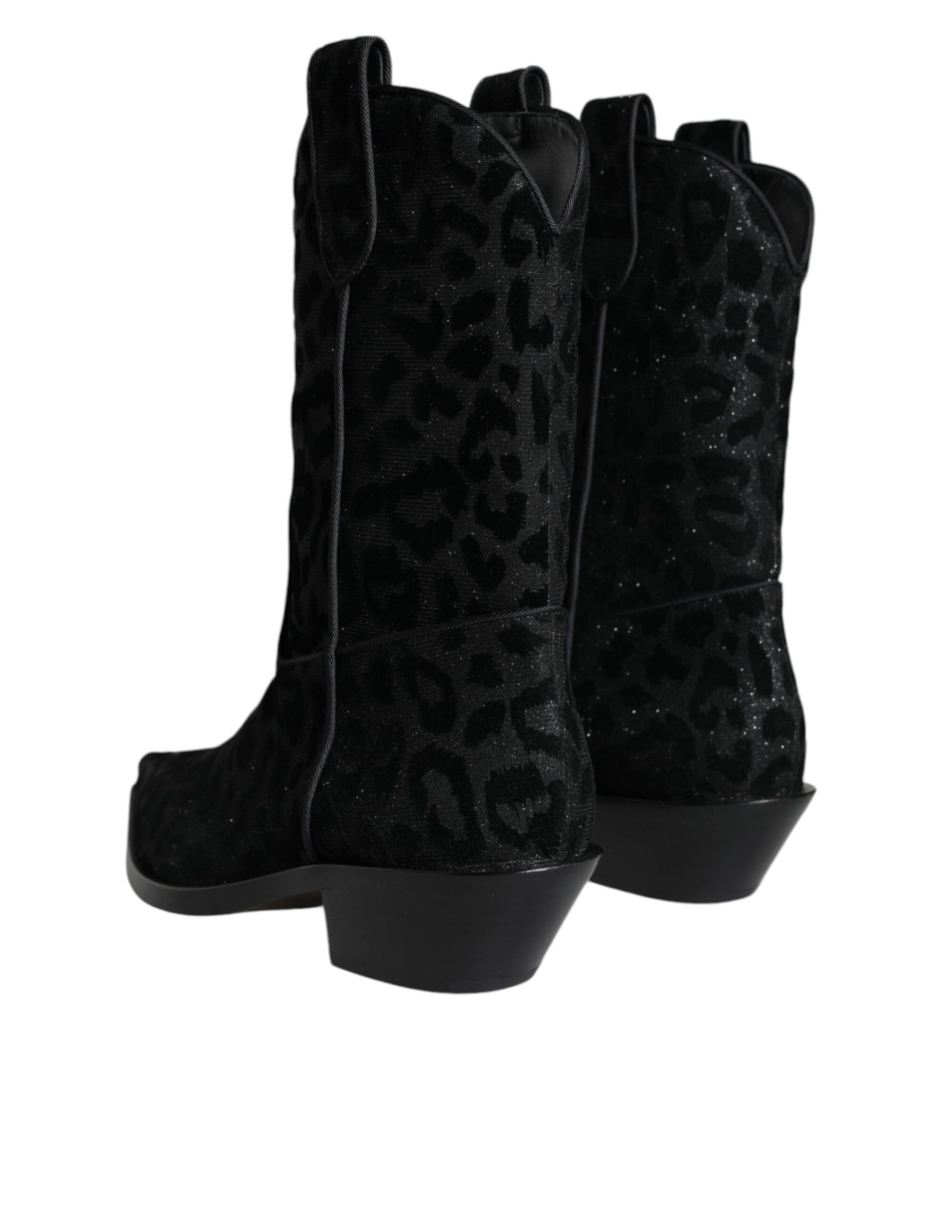 Dolce & Gabbana Black Gray Leopard Cowboy Boots Shoes - ACCEXO