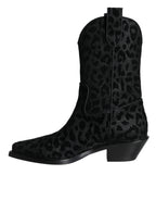 Dolce & Gabbana Black Gray Leopard Cowboy Boots Shoes - ACCEXO