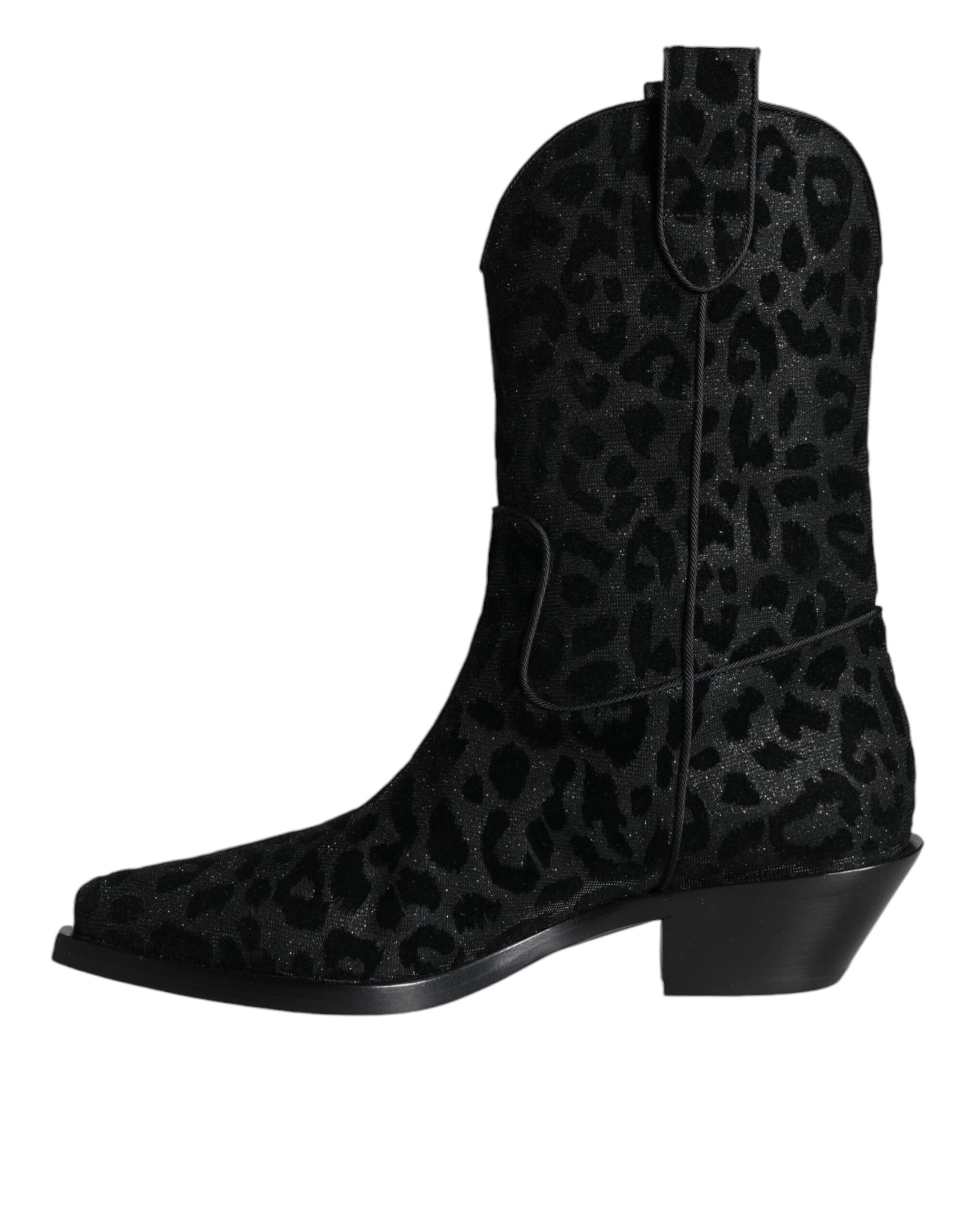 Dolce & Gabbana Black Gray Leopard Cowboy Boots Shoes - ACCEXO