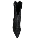 Dolce & Gabbana Black Gray Leopard Cowboy Boots Shoes - ACCEXO
