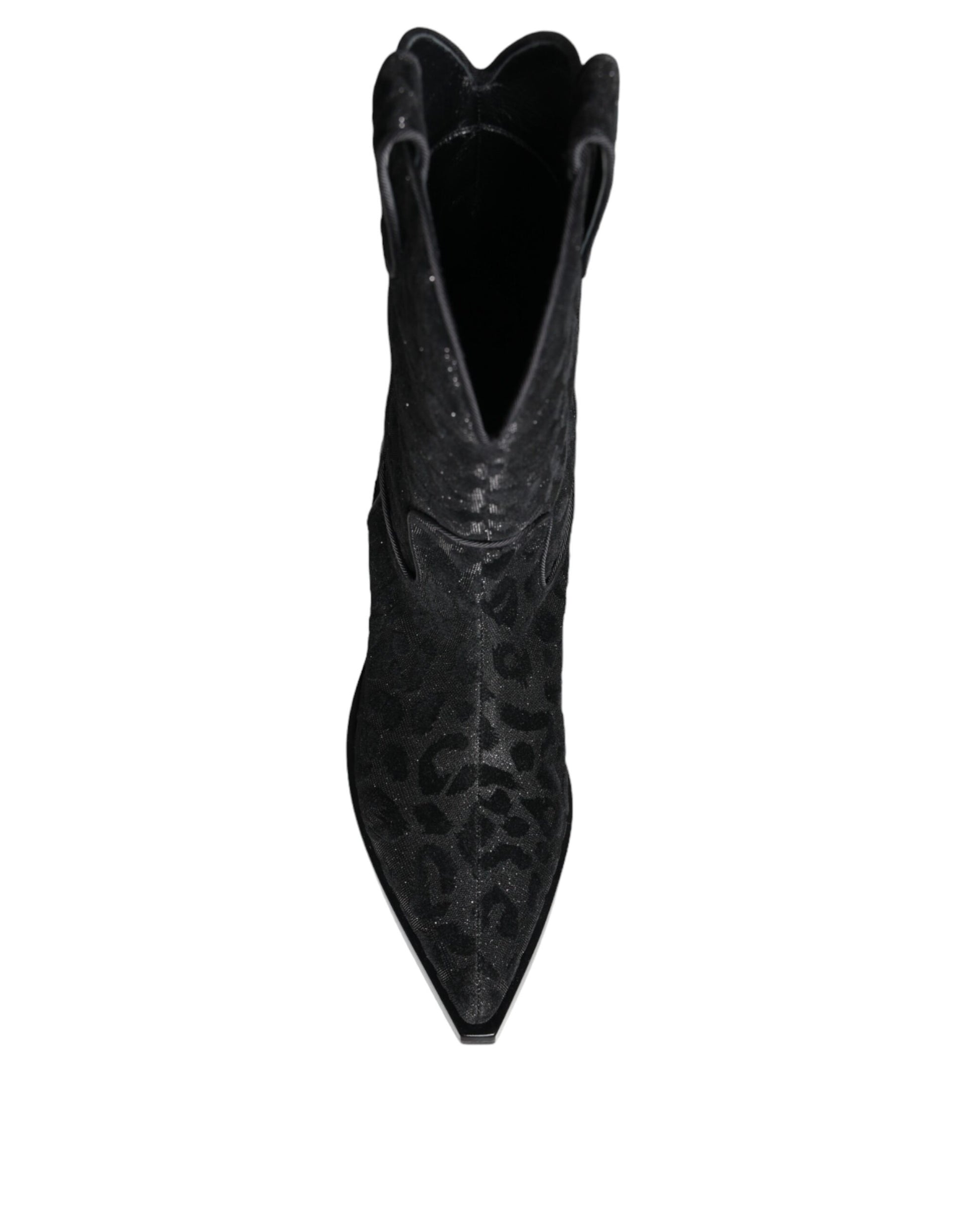 Dolce & Gabbana Black Gray Leopard Cowboy Boots Shoes - ACCEXO