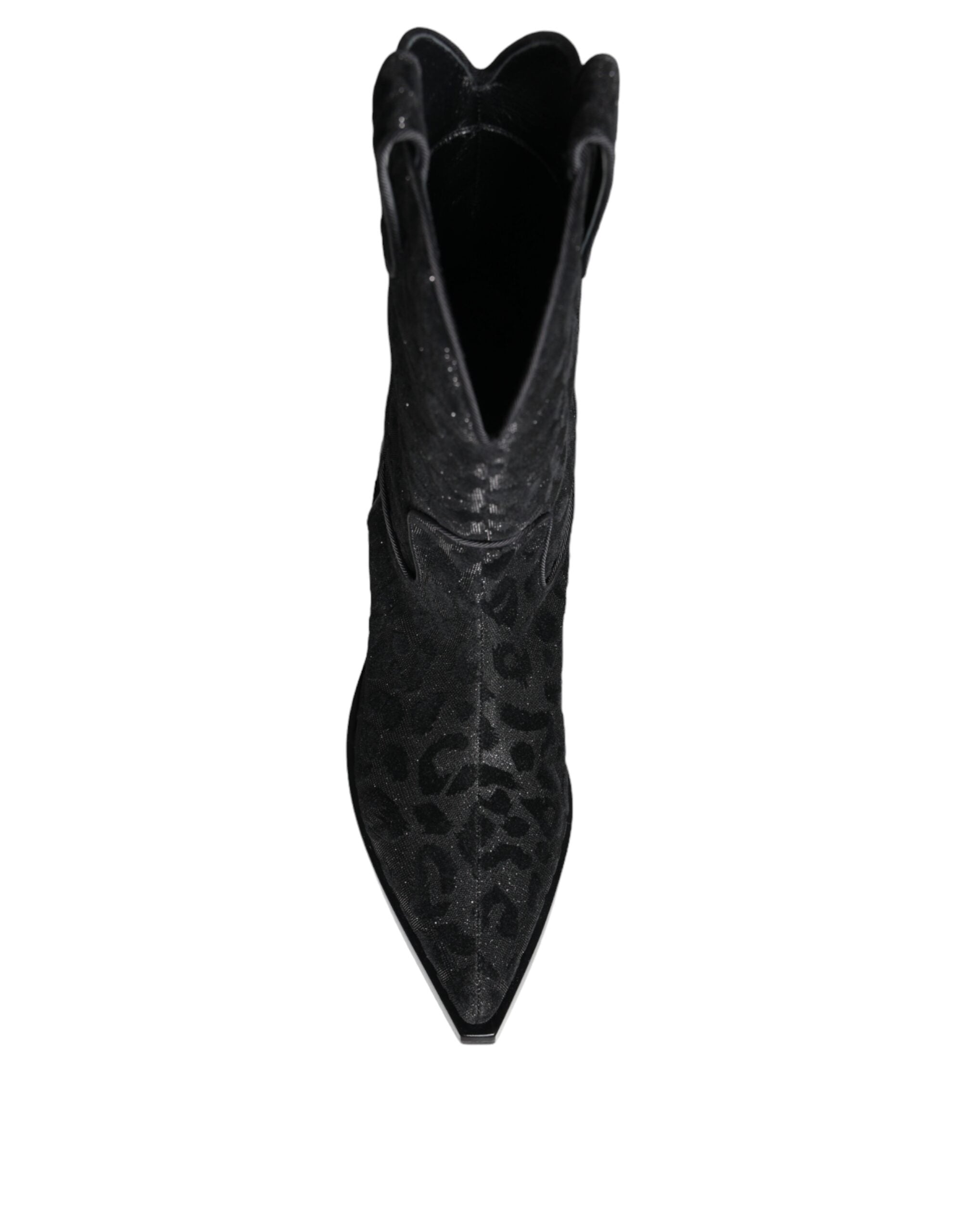 Dolce & Gabbana Black Gray Leopard Cowboy Boots Shoes - ACCEXO