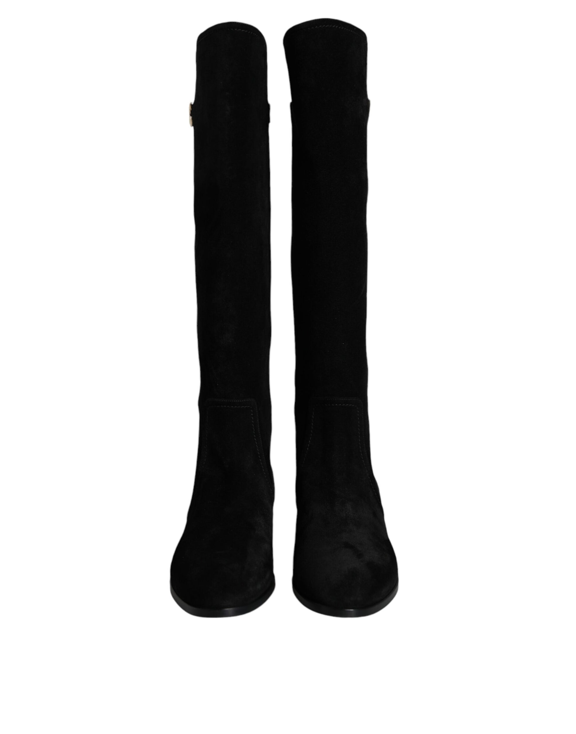Dolce & Gabbana Black Suede Leather Knee High Boots Shoes - ACCEXO