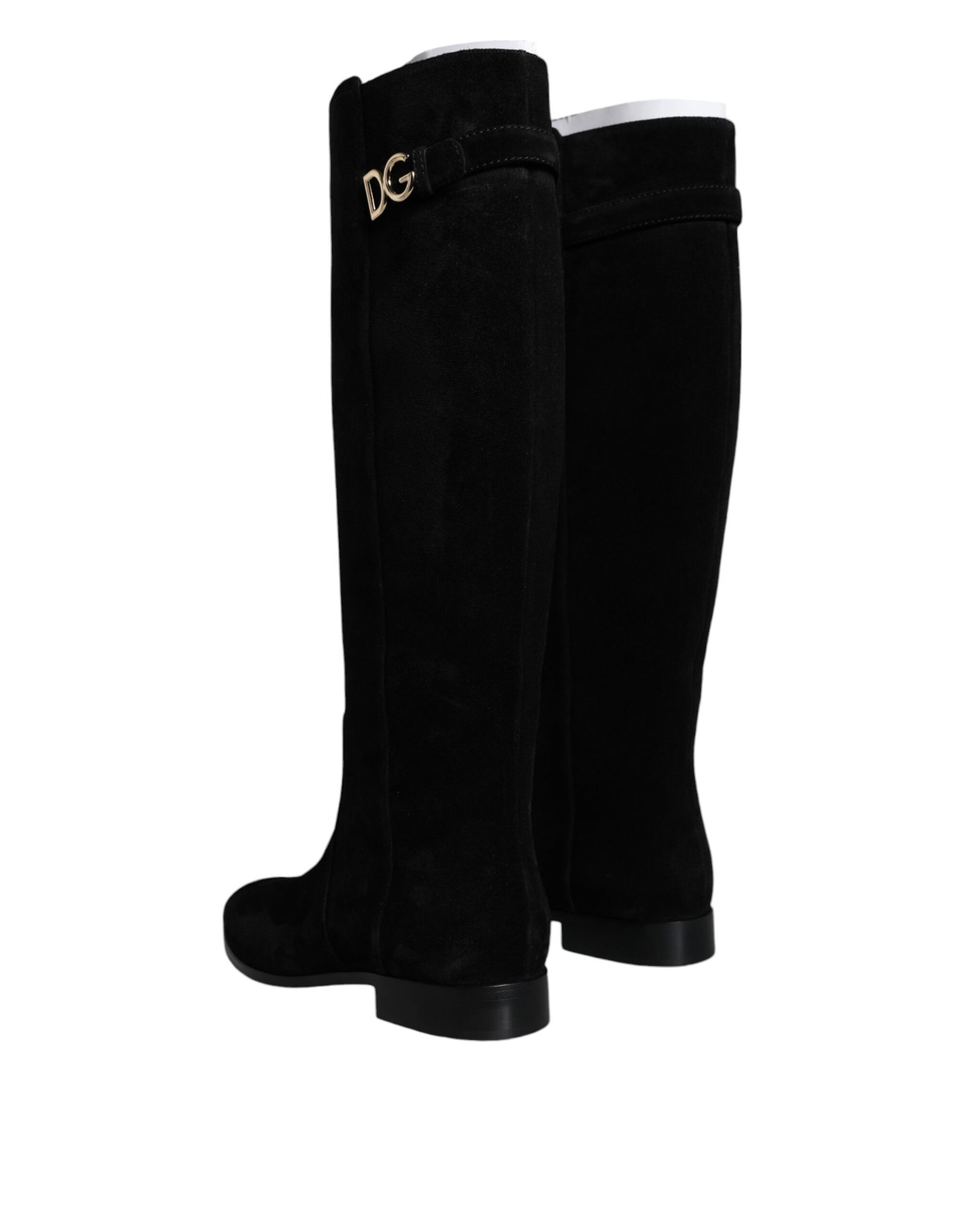 Dolce & Gabbana Black Suede Leather Knee High Boots Shoes - ACCEXO