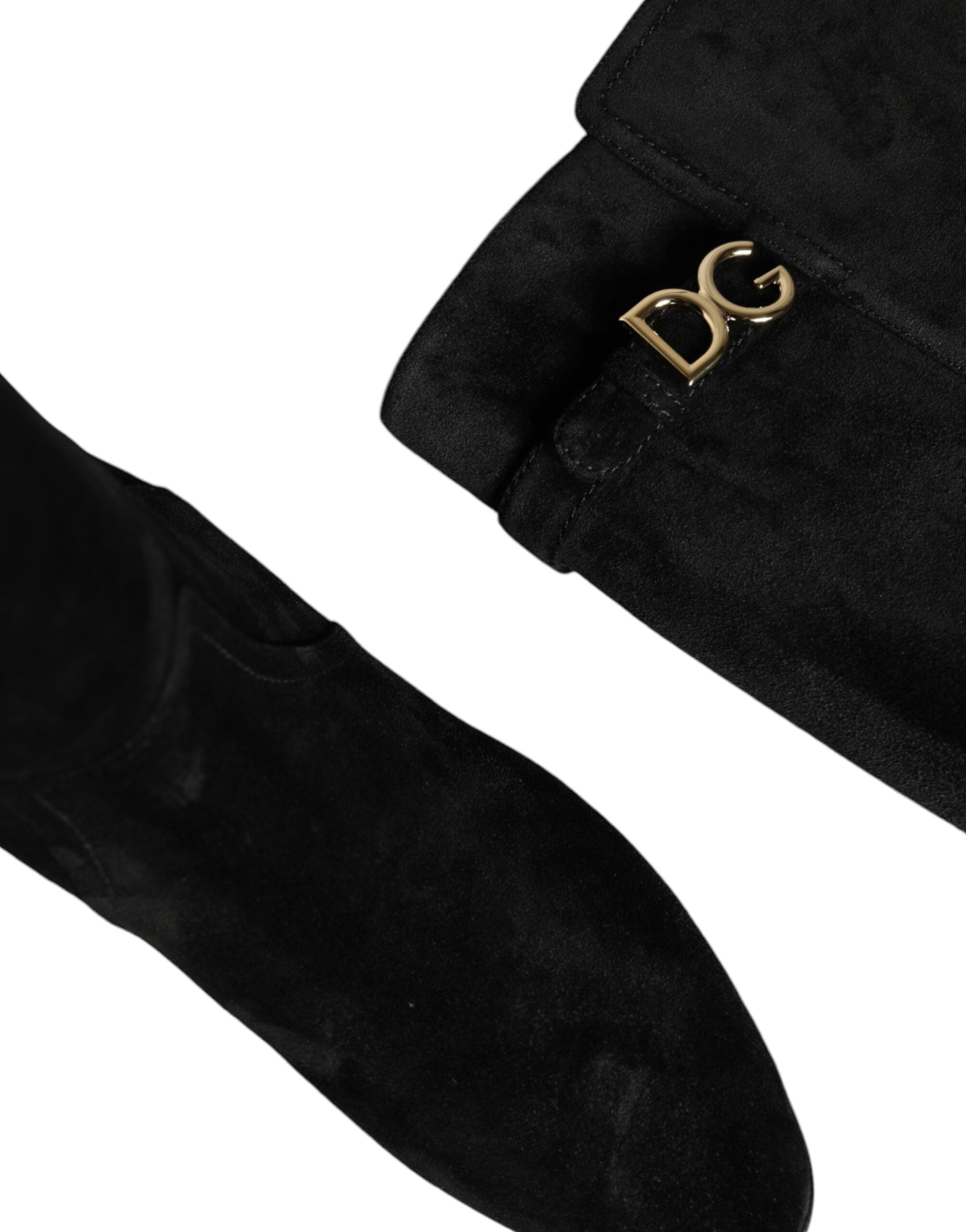 Dolce & Gabbana Black Suede Leather Knee High Boots Shoes - ACCEXO