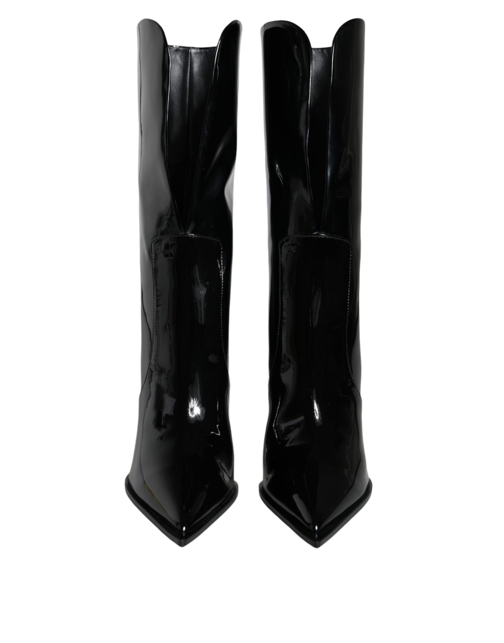 Dolce & Gabbana Black Patent Leather Mid Calf Boots Shoes - ACCEXO
