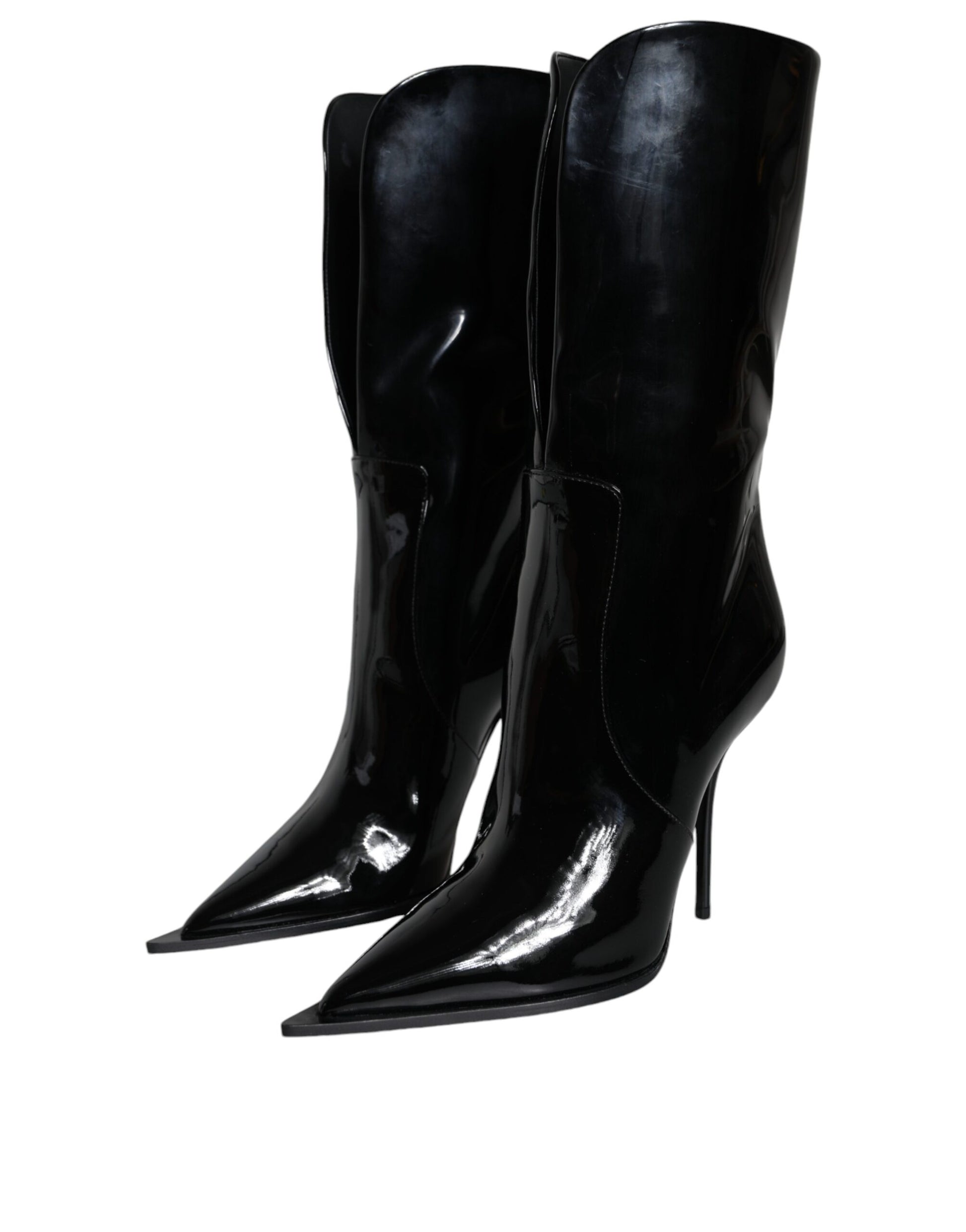 Dolce & Gabbana Black Patent Leather Mid Calf Boots Shoes - ACCEXO