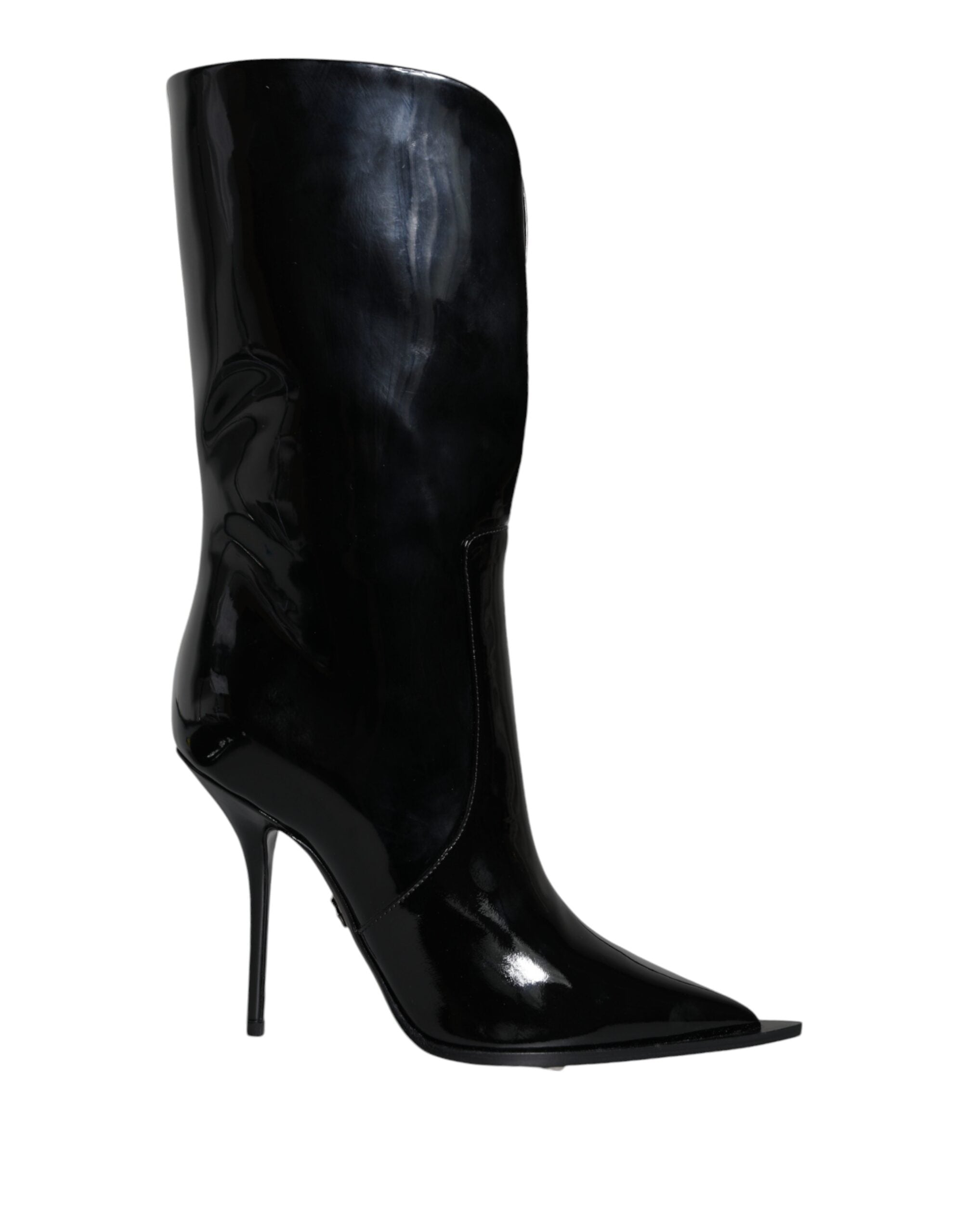 Dolce & Gabbana Black Patent Leather Mid Calf Boots Shoes - ACCEXO Main image