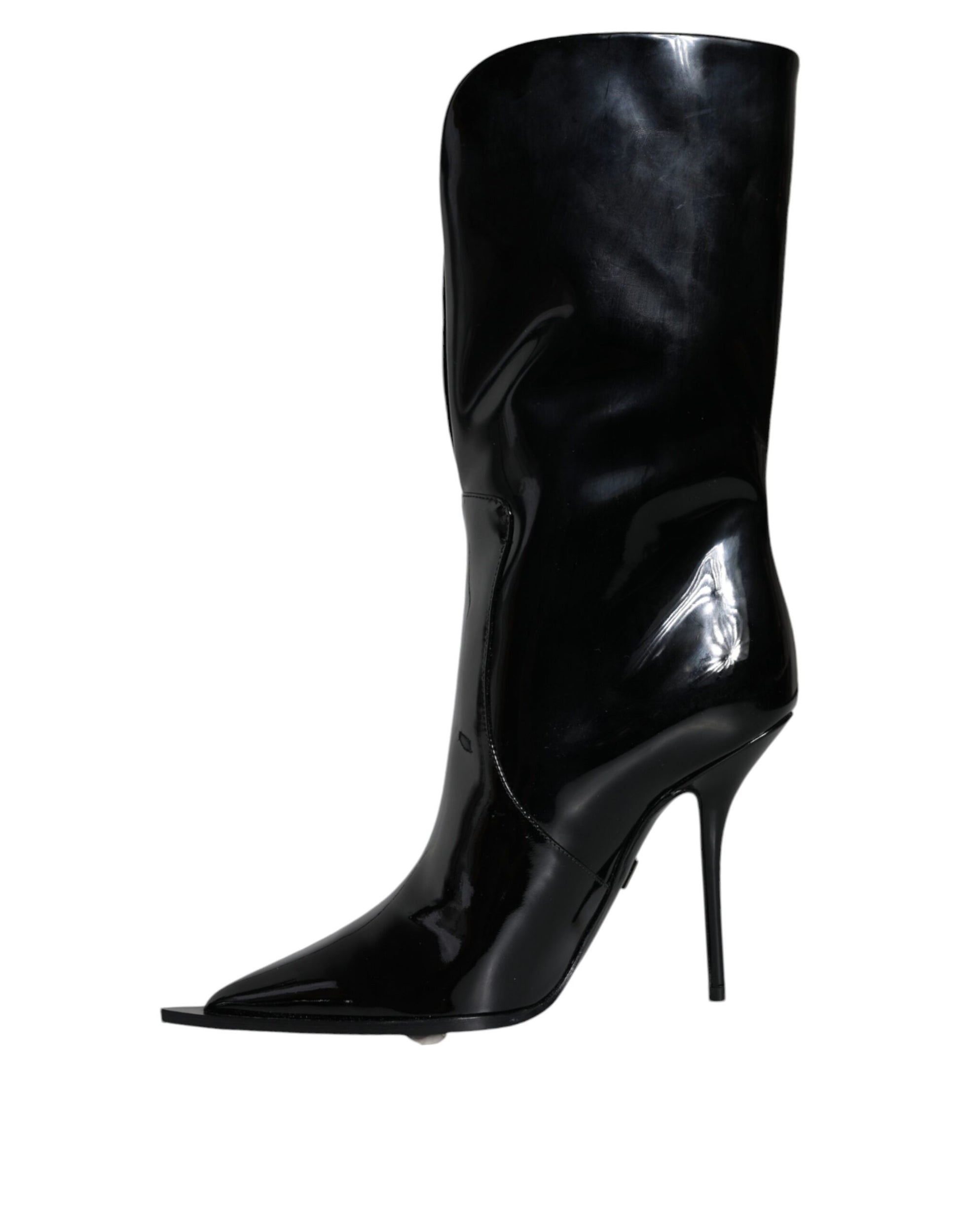 Dolce & Gabbana Black Patent Leather Mid Calf Boots Shoes - ACCEXO