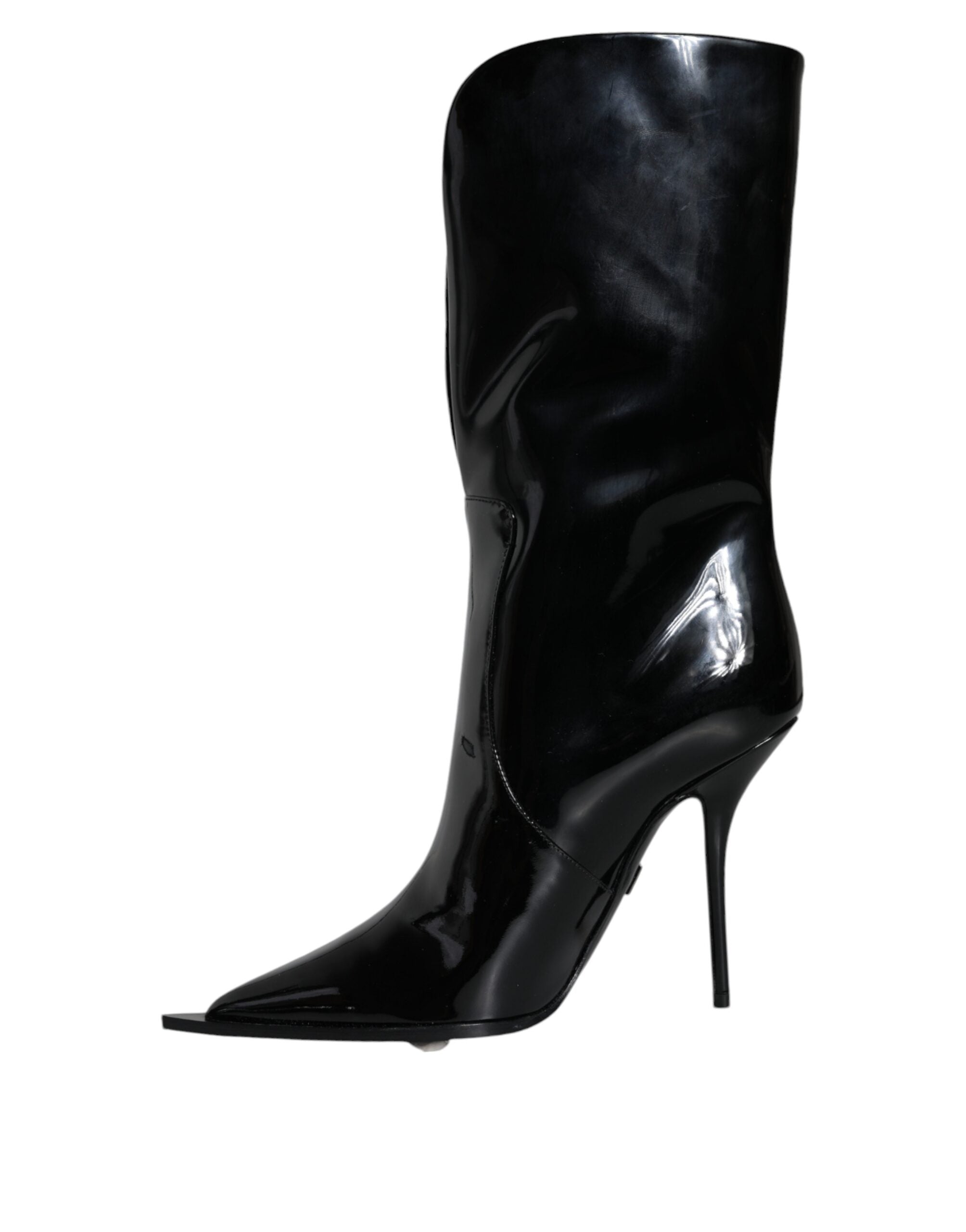 Dolce & Gabbana Black Patent Leather Mid Calf Boots Shoes - ACCEXO