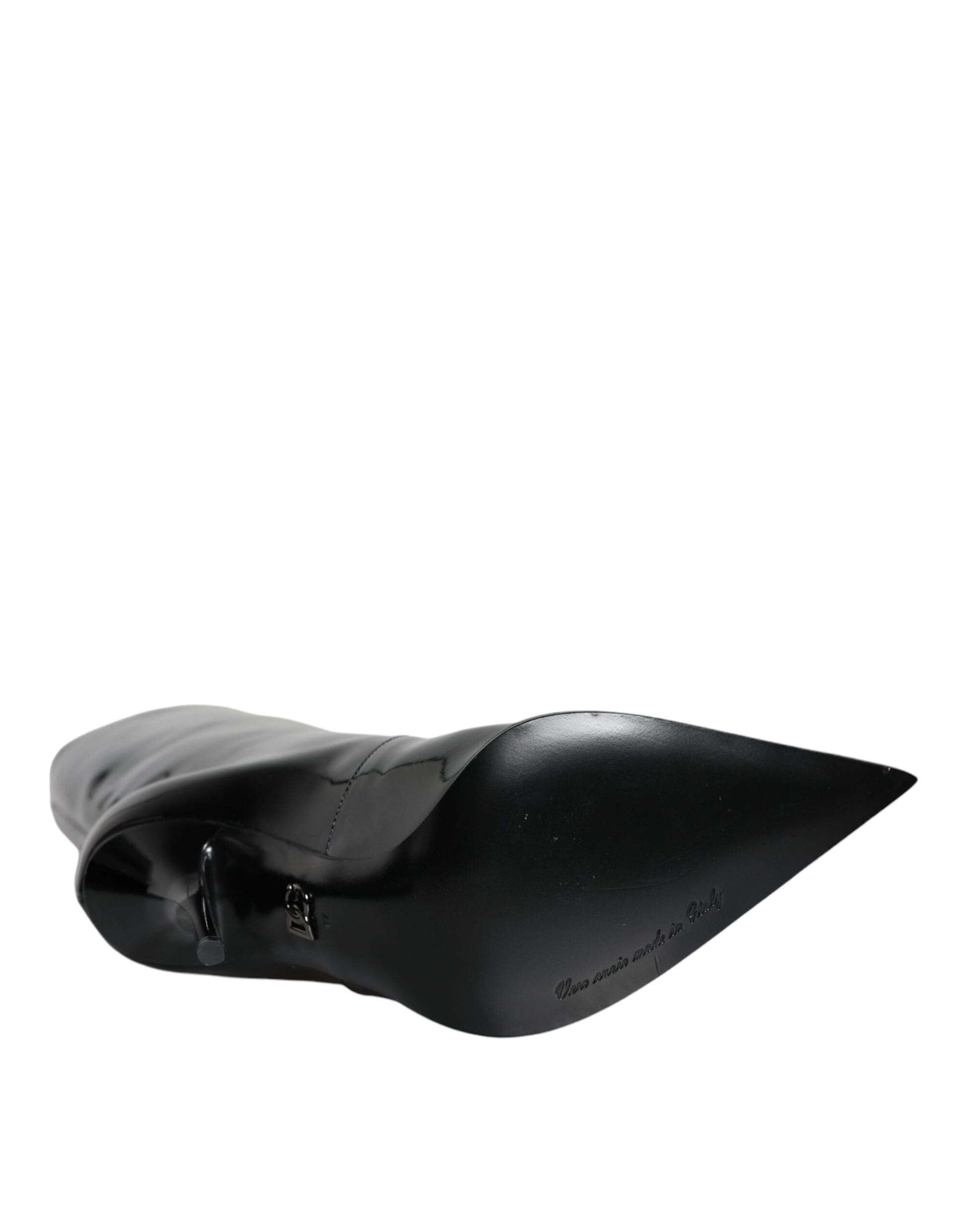 Dolce & Gabbana Black Patent Leather Mid Calf Boots Shoes - ACCEXO