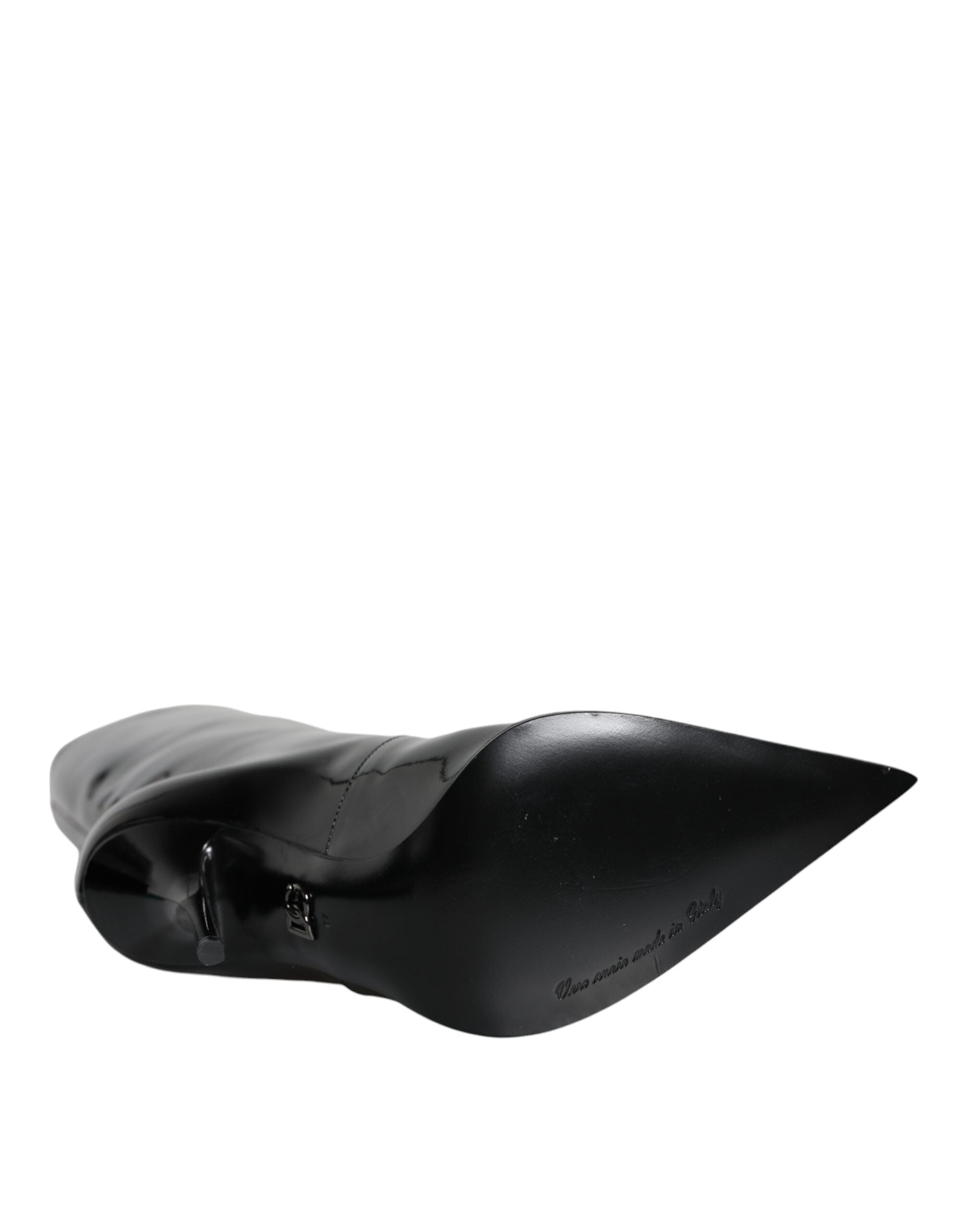 Dolce & Gabbana Black Patent Leather Mid Calf Boots Shoes - ACCEXO