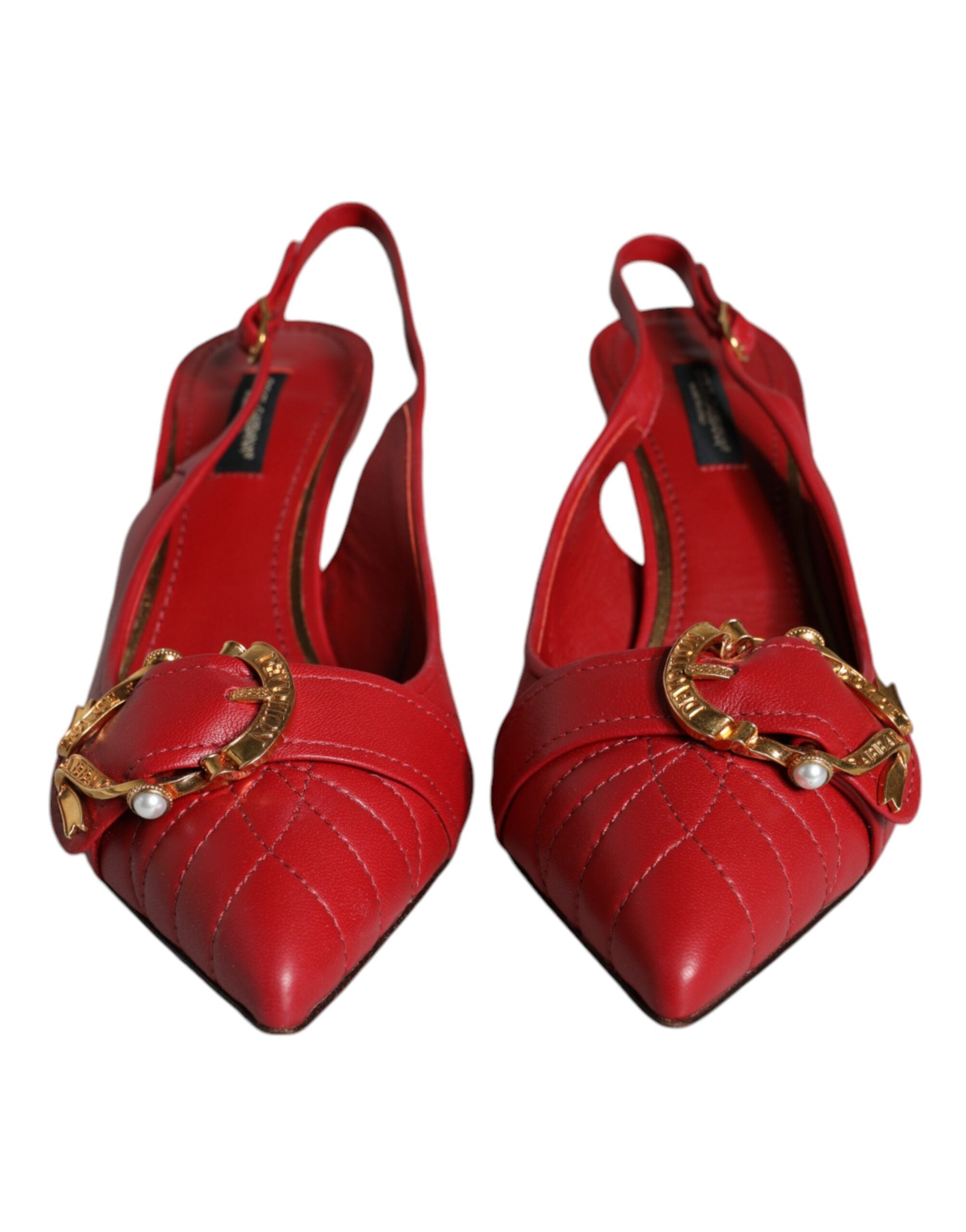 Dolce & Gabbana Red Devotion Leather Heels Slingback Shoes - ACCEXO