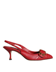 Dolce & Gabbana Red Devotion Leather Heels Slingback Shoes - ACCEXO