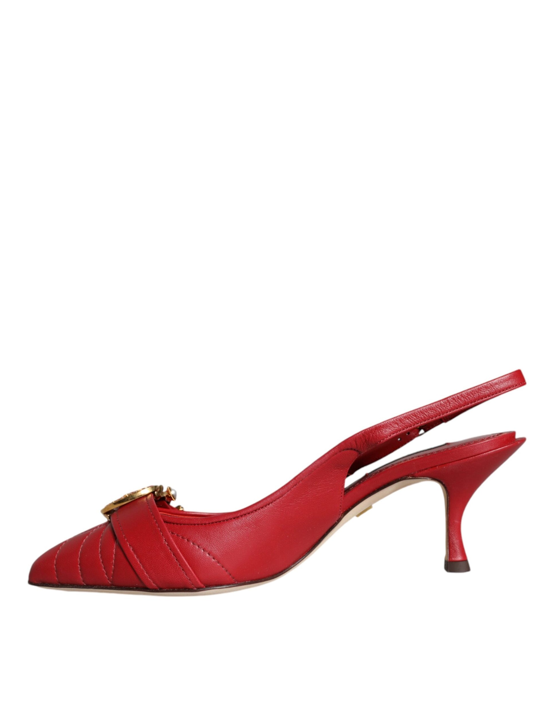 Dolce & Gabbana Red Devotion Leather Heels Slingback Shoes - ACCEXO