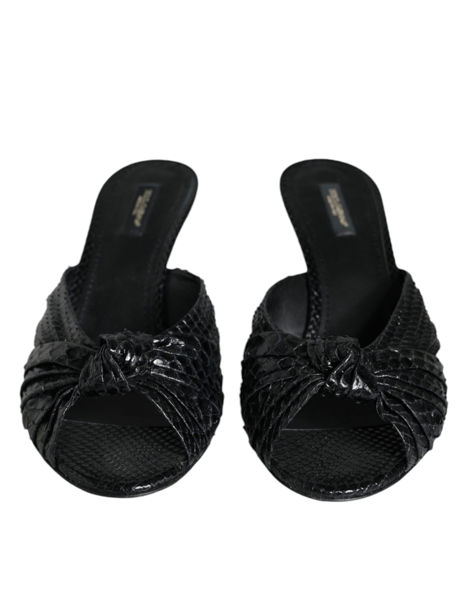 Dolce & Gabbana Black Leather Heels Slides Sandals Shoes - ACCEXO